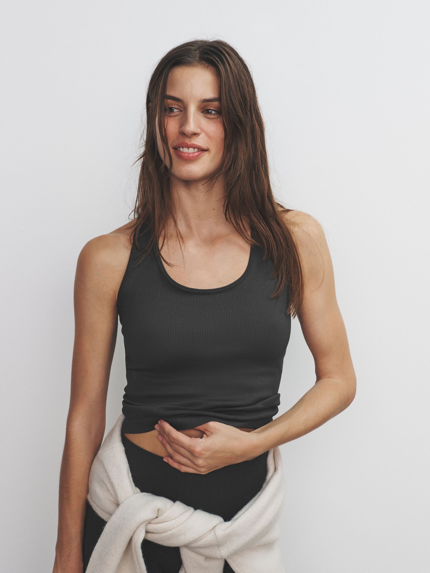 Black/Chocolate Brown/Khaki 3 Pack Active Ribbed Racer Vest - Image 3 of 6