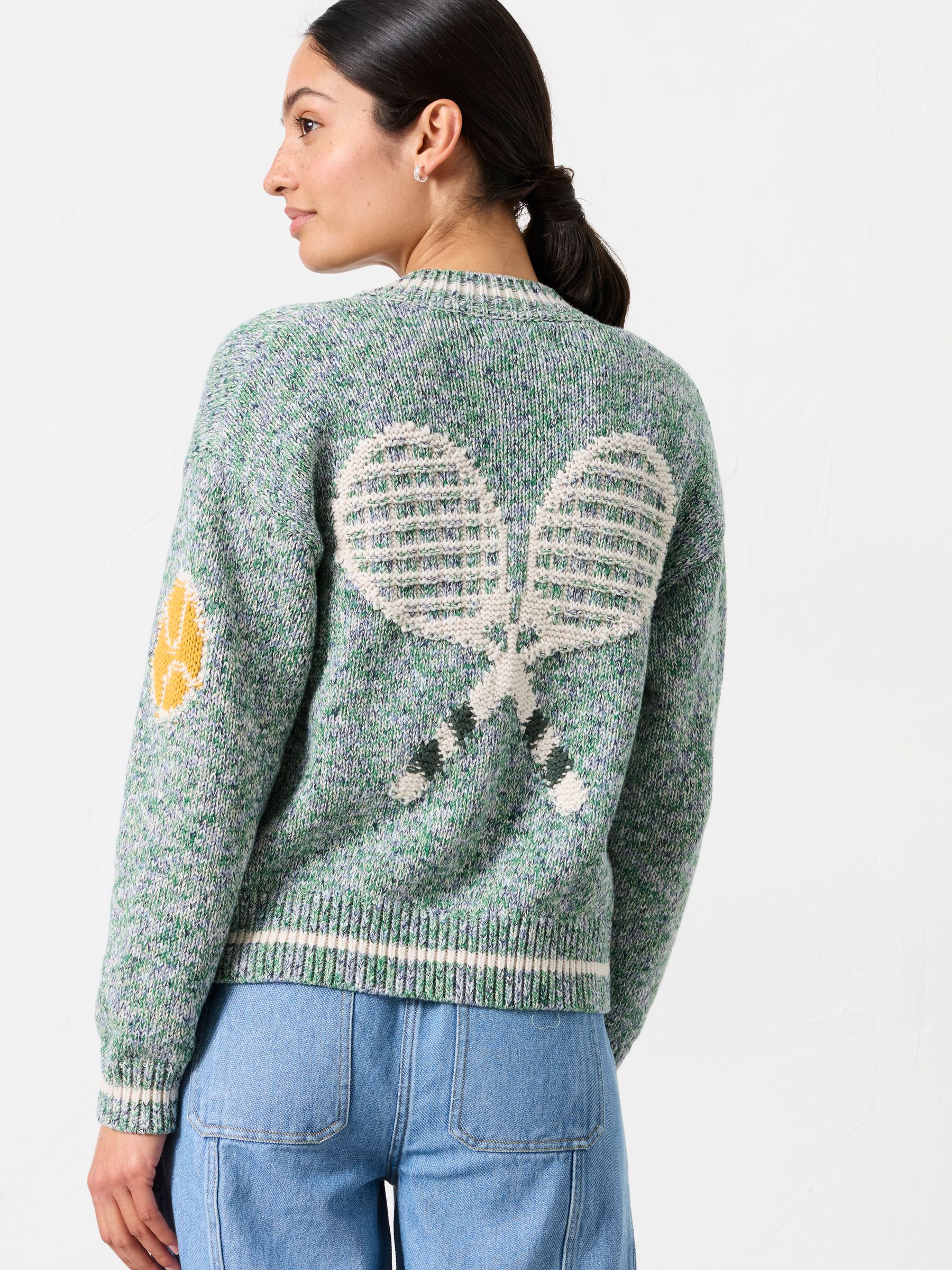 Doouble Racket Pattern Green Knitted Racket Pattern Cardigan | FatFace