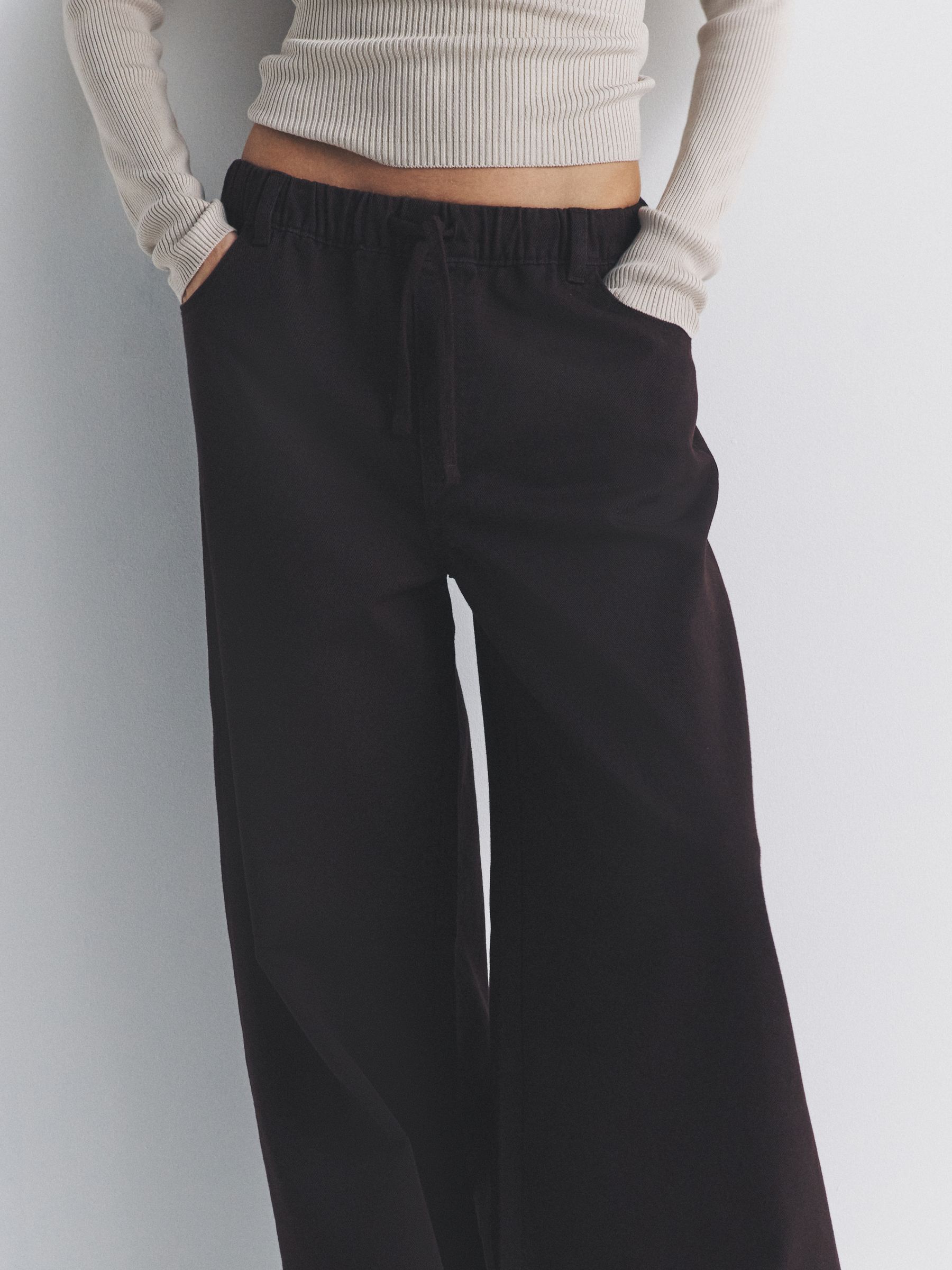 2 Pack Pull On Wide Leg Lightweight Jeans Mid Blue/Chocolate Brown - Image 4 of 7