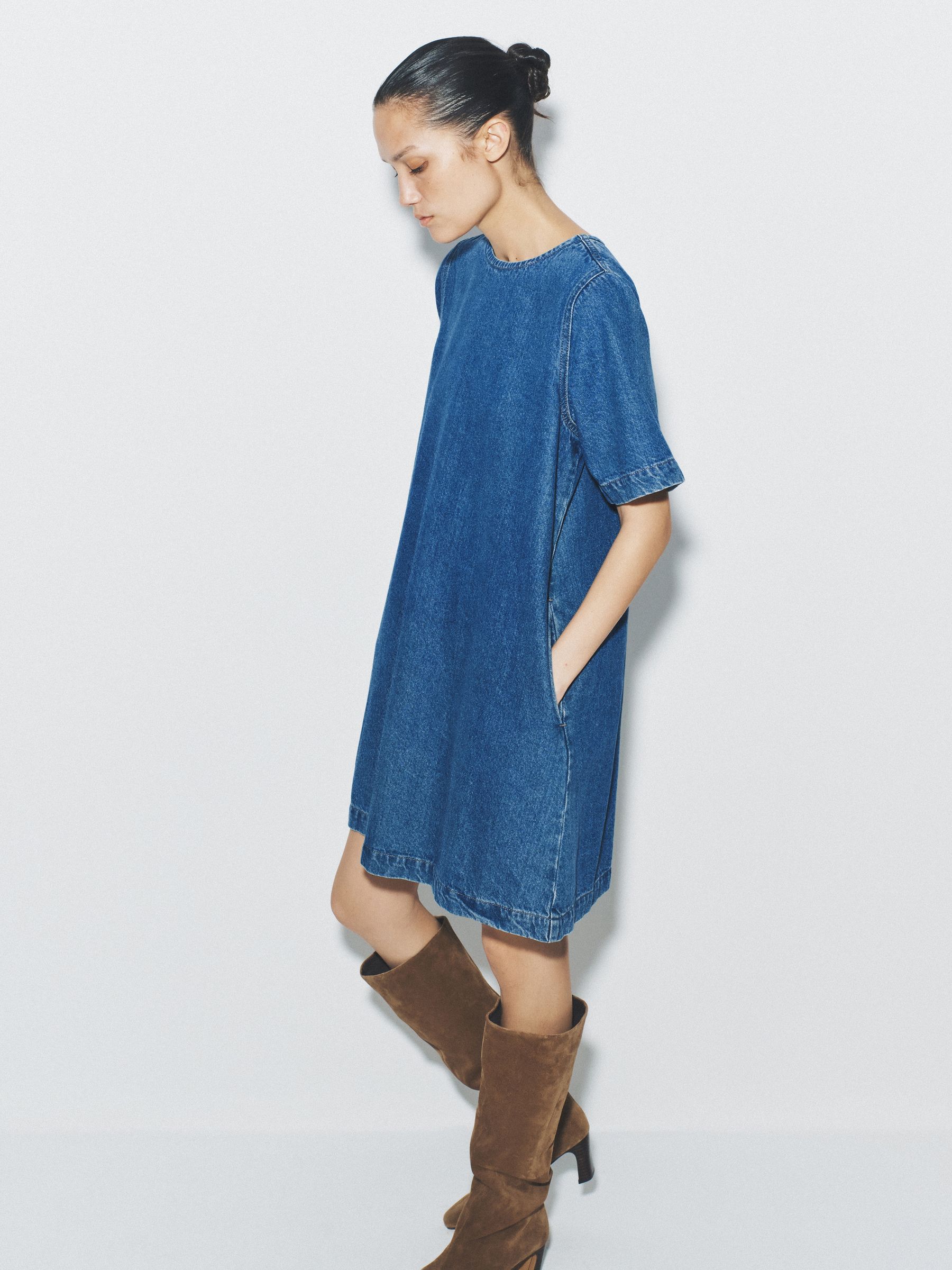 2 Pack Denim T-Shirt Mini Dresses Mid Blue/Black - Image 1 of 6 2 Pack Denim T-Shirt Mini Dresses Mid Blue/Black - Image 1 of 6