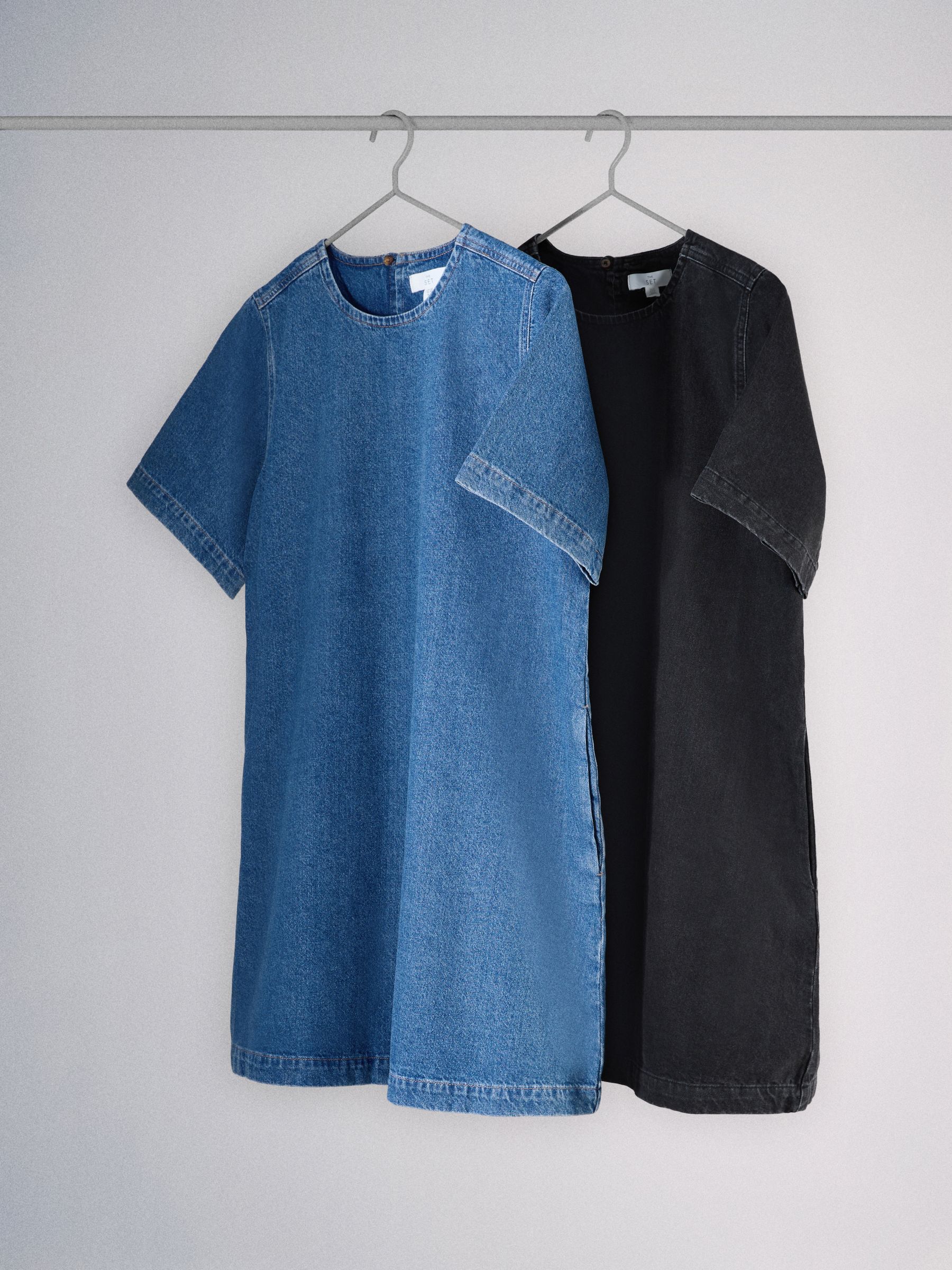 2 Pack Denim T-Shirt Mini Dresses Mid Blue/Black - Image 2 of 6