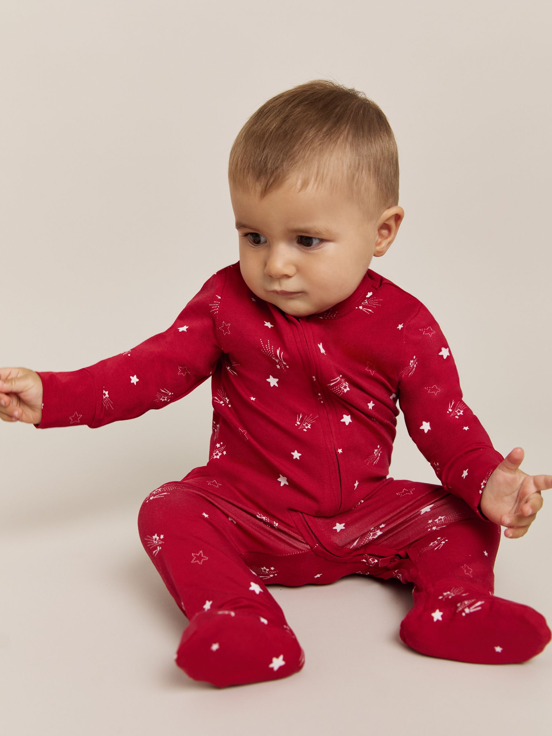 2 Pack Bird-Print Jersey Sleepsuits in Red Print - Image 3 of 4