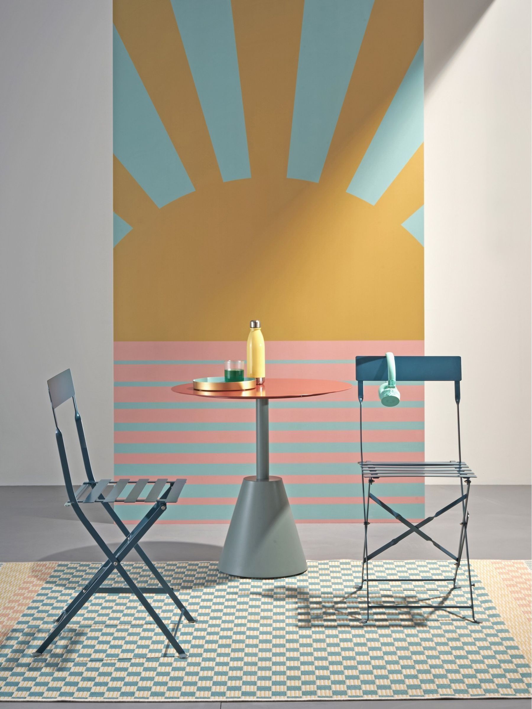 La Redoute Intérieurs Set of 2 Blue Ozevan Folding Metal Garden Chairs - Image 1 of 4