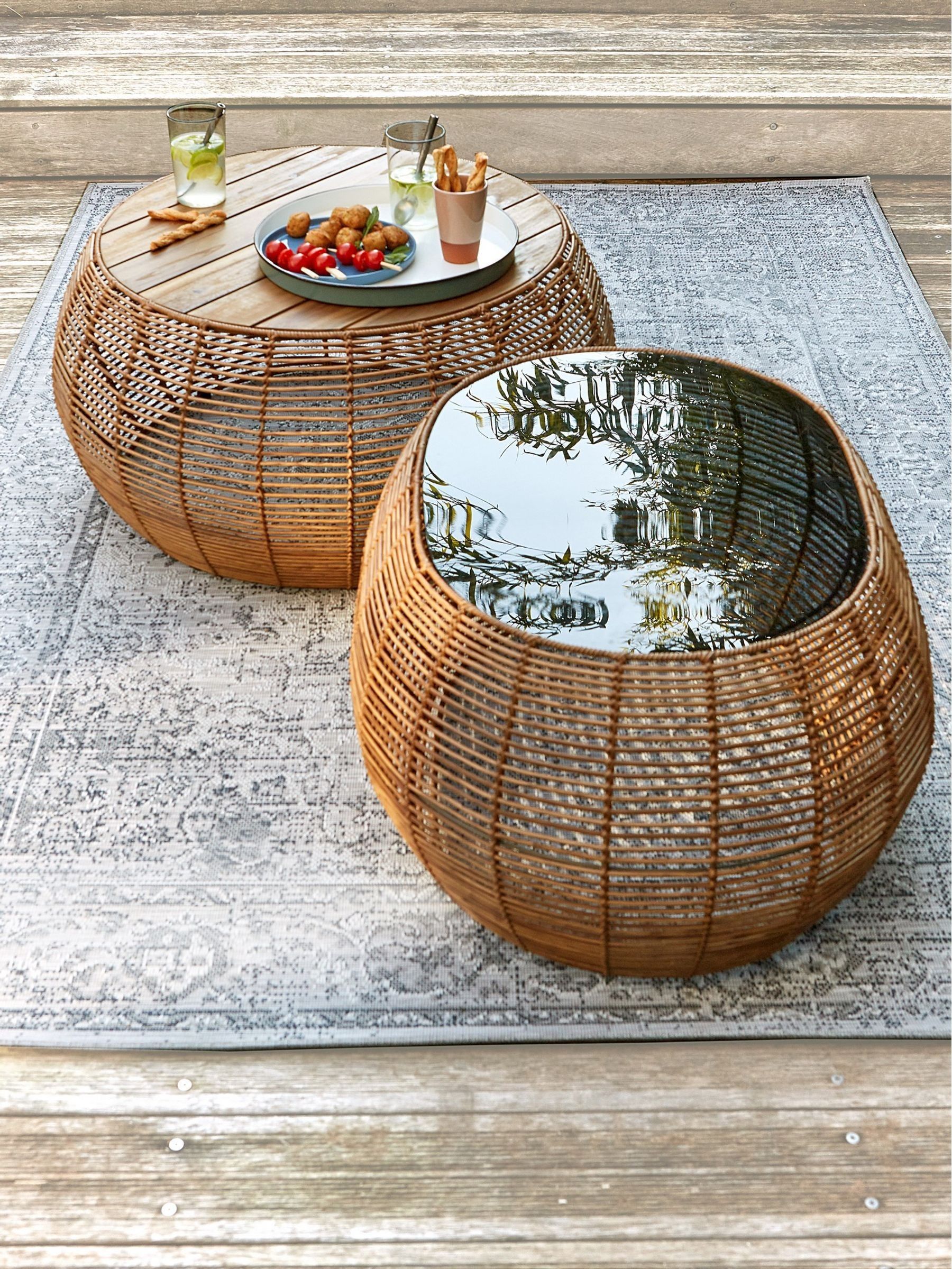 La Redoute Intérieurs Dark Wood Madalina Acacia & Resin Round Garden Coffee Table - Image 1 of 4