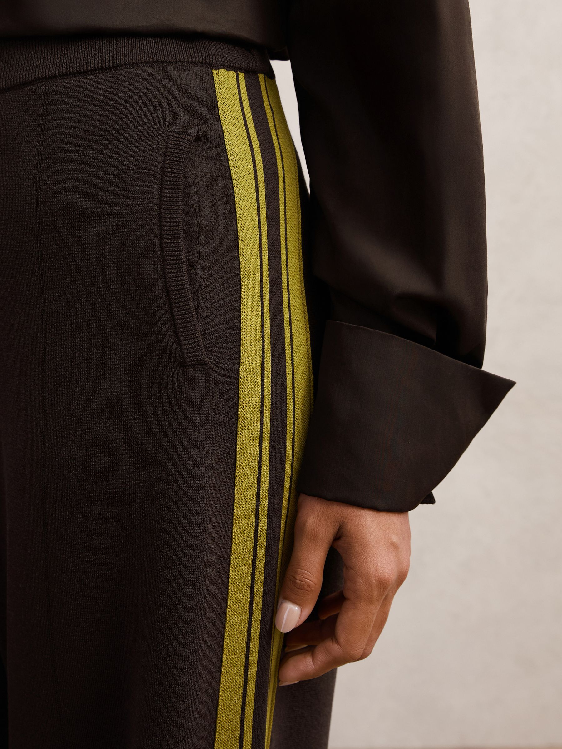 Petite Knitted Side-Stripe Wide-Leg Trousers in Berry - Image 3 of 7