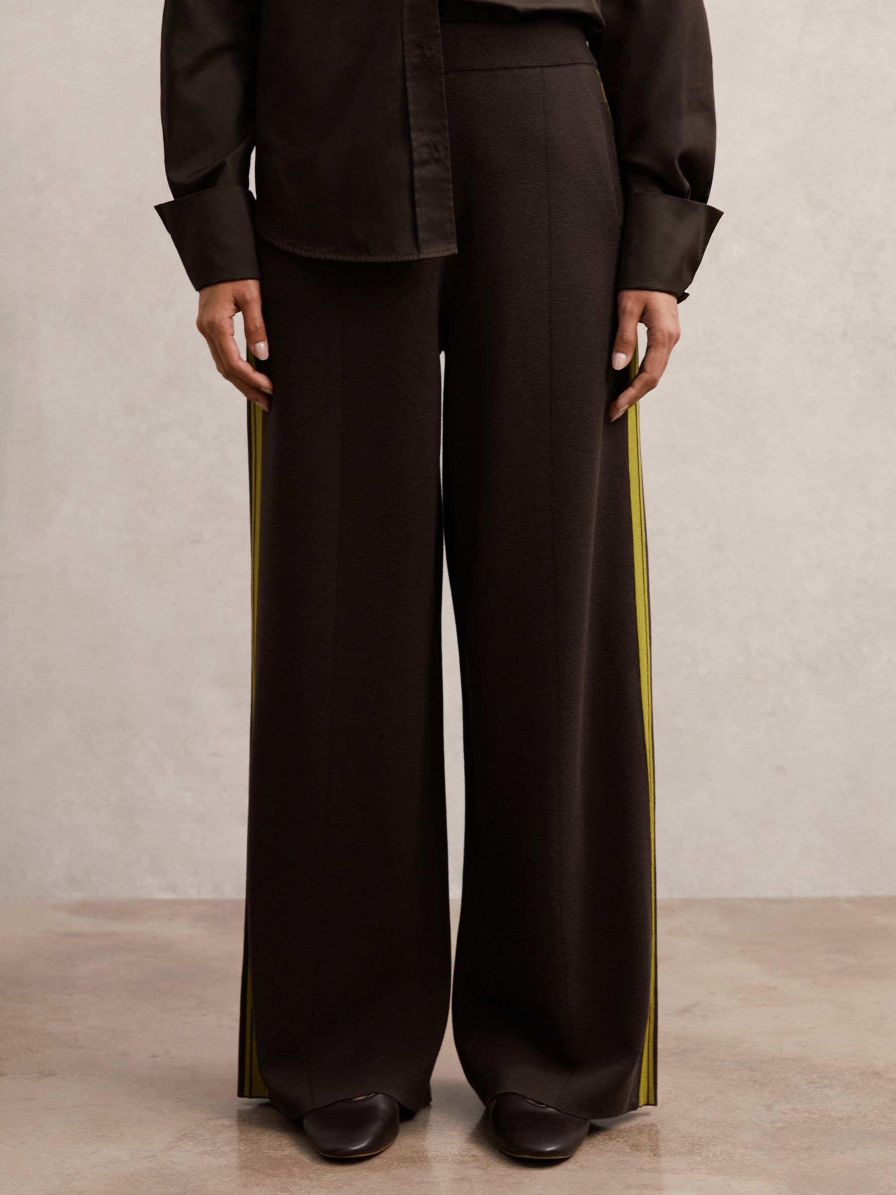 Petite Knitted Side-Stripe Wide-Leg Trousers in Berry - image 3