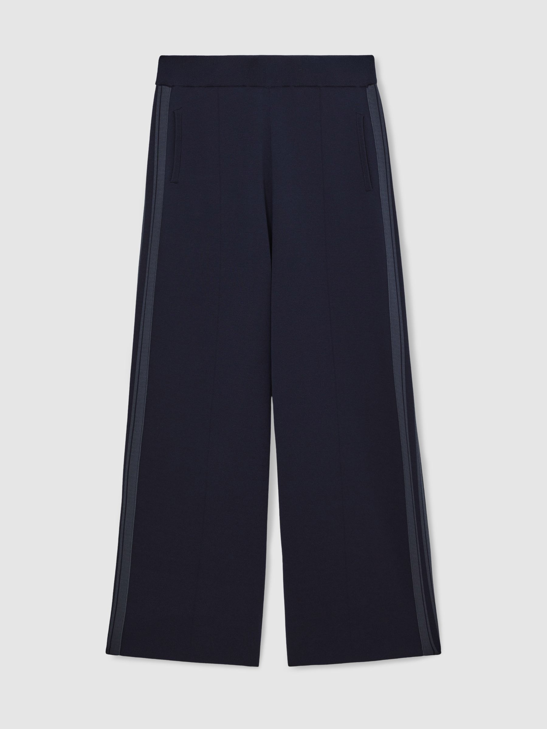 Knitted Side-Stripe Wide-Leg Trousers in Navy - Image 2 of 5