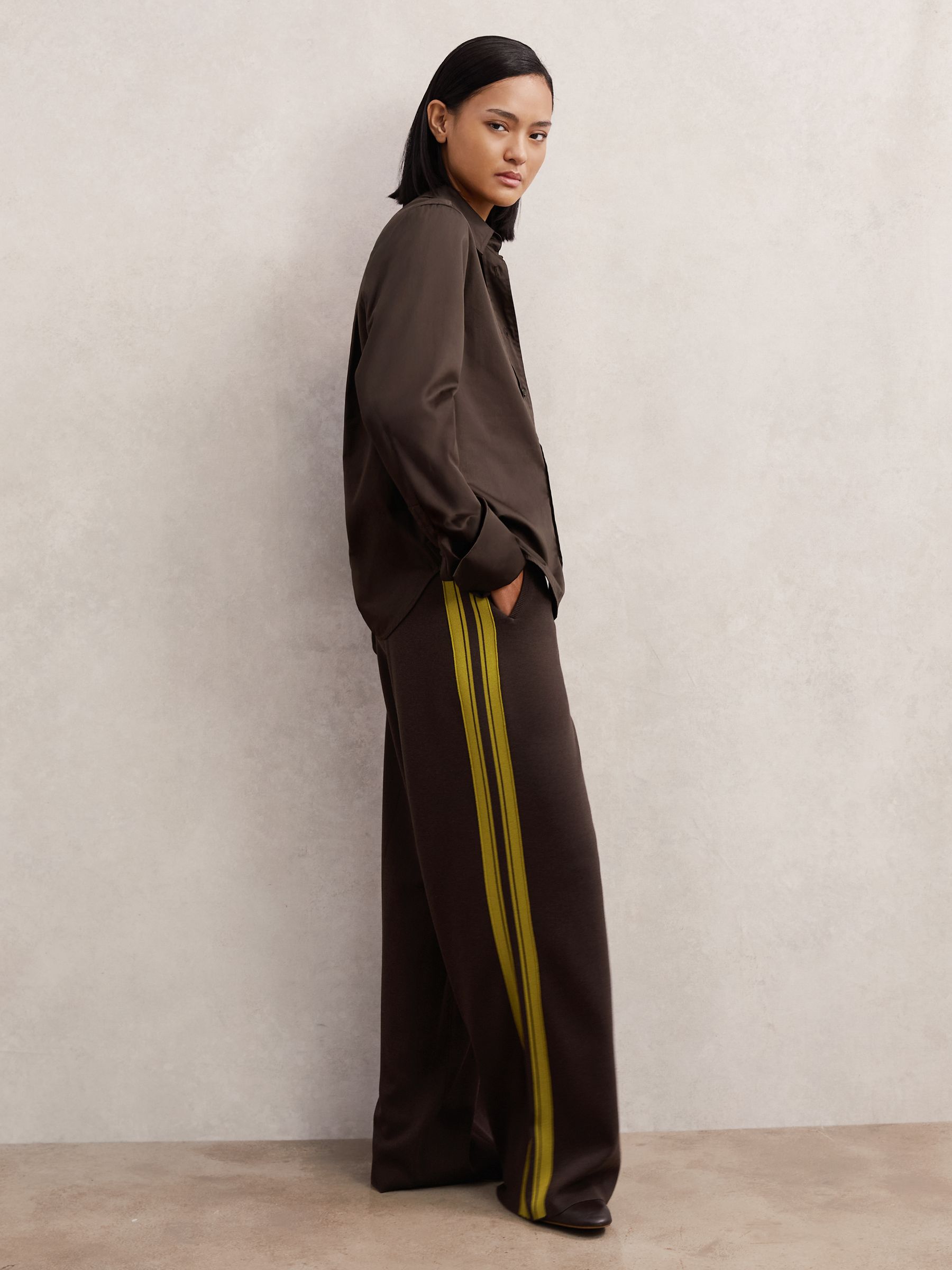 Knitted Side-Stripe Wide-Leg Trousers in Berry - Image 1 of 6