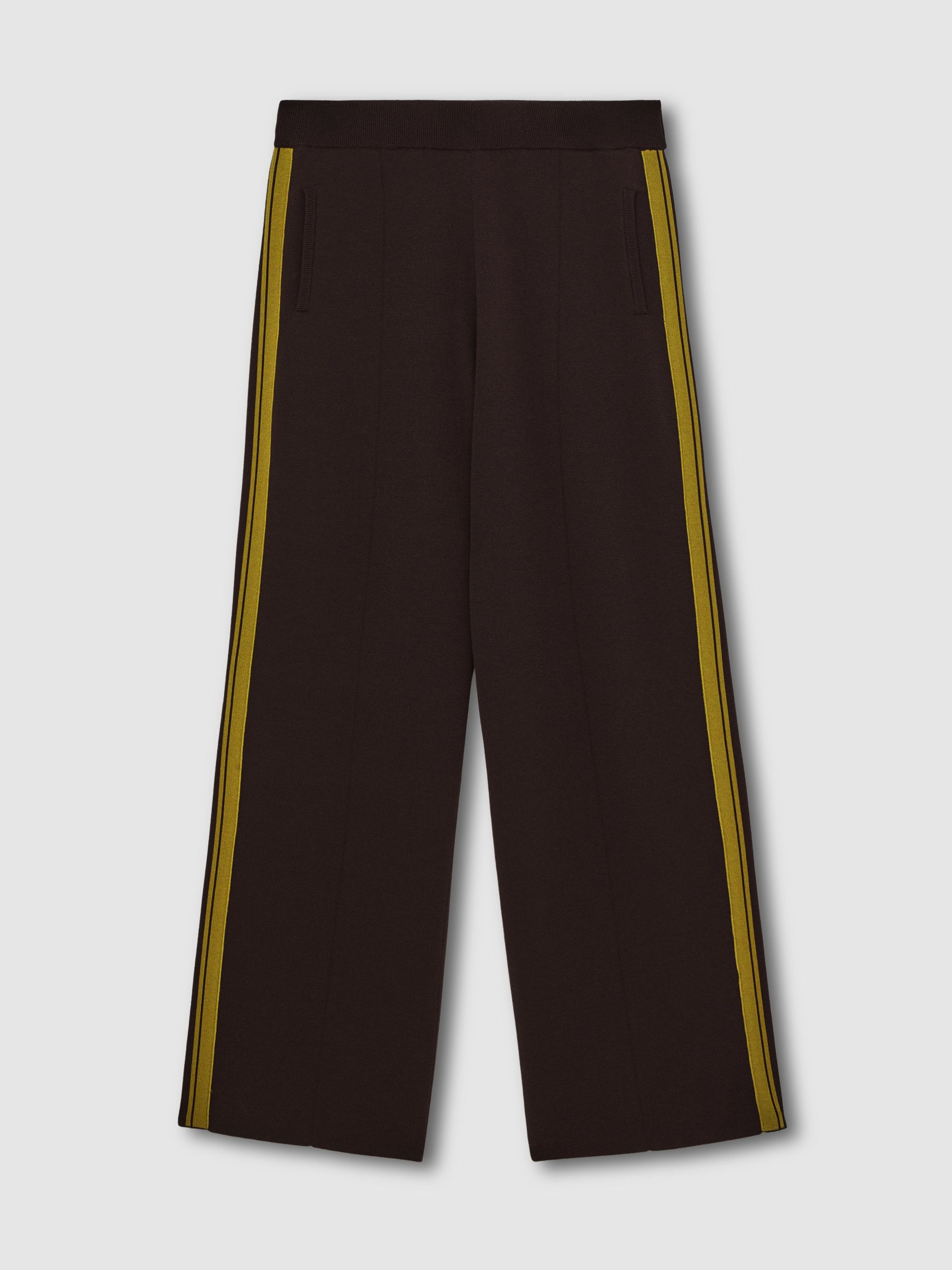 Knitted Side-Stripe Wide-Leg Trousers in Berry - Image 2 of 6
