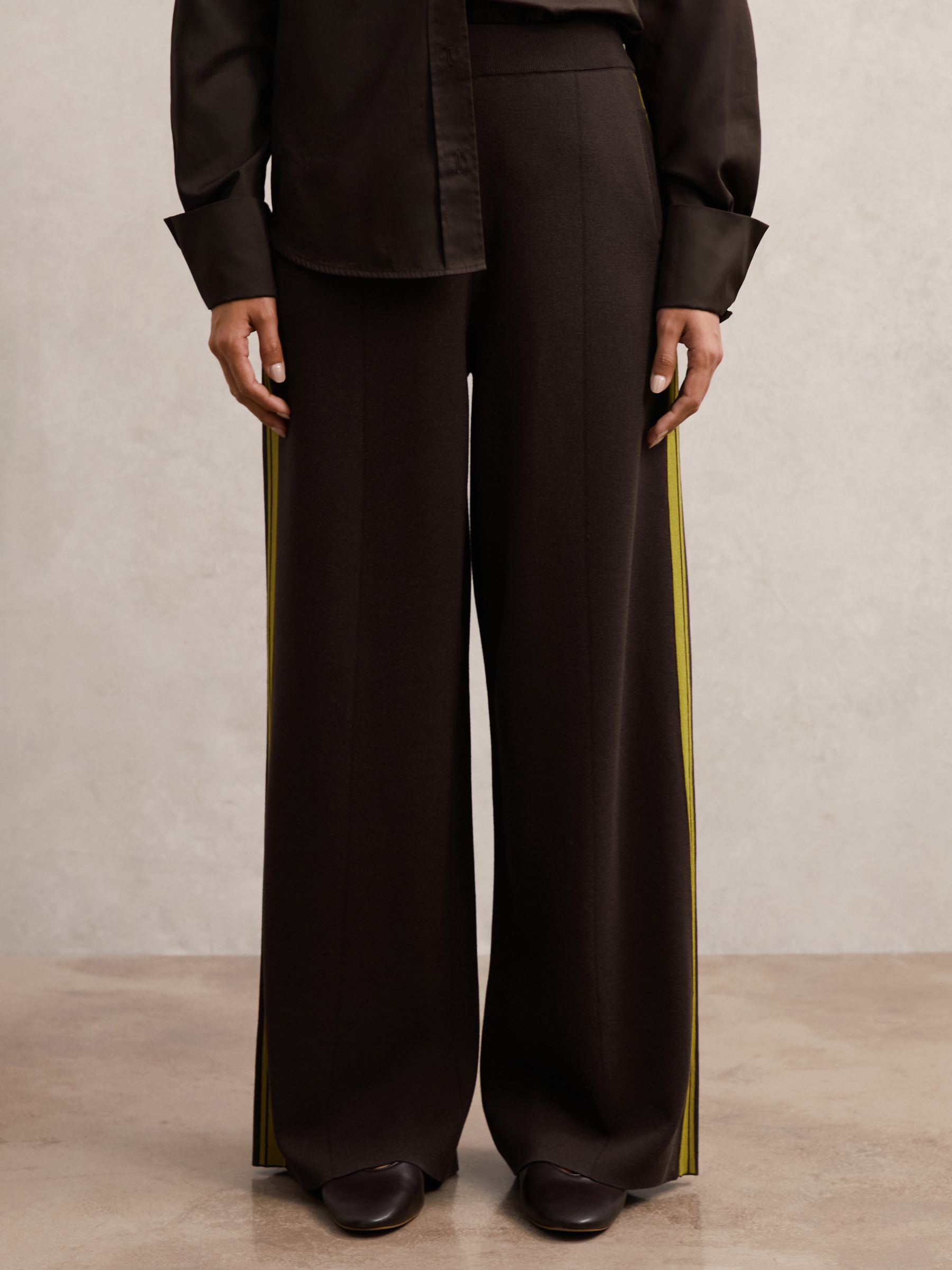 Knitted Side-Stripe Wide-Leg Trousers in Berry - Image 4 of 6