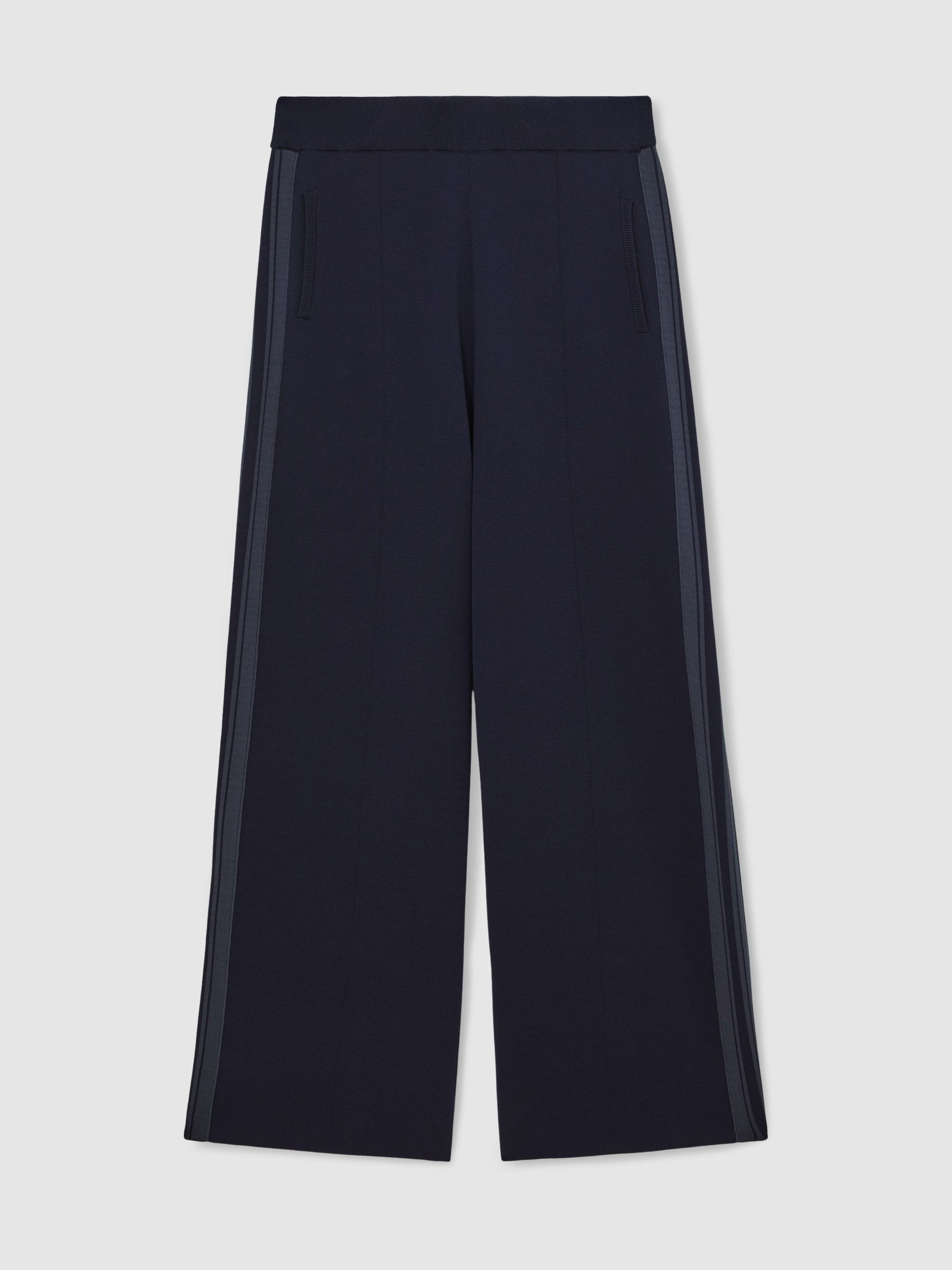Petite Knitted Side-Stripe Wide-Leg Trousers in Navy - Image 2 of 6