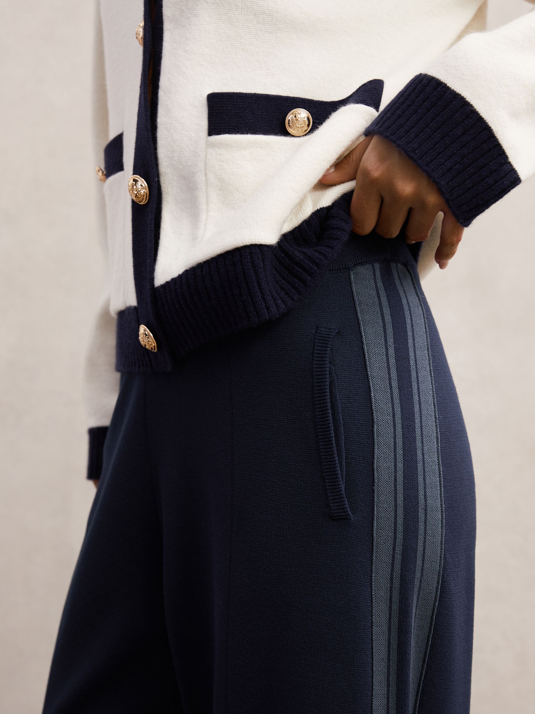 Petite Knitted Side-Stripe Wide-Leg Trousers in Navy - Image 3 of 6