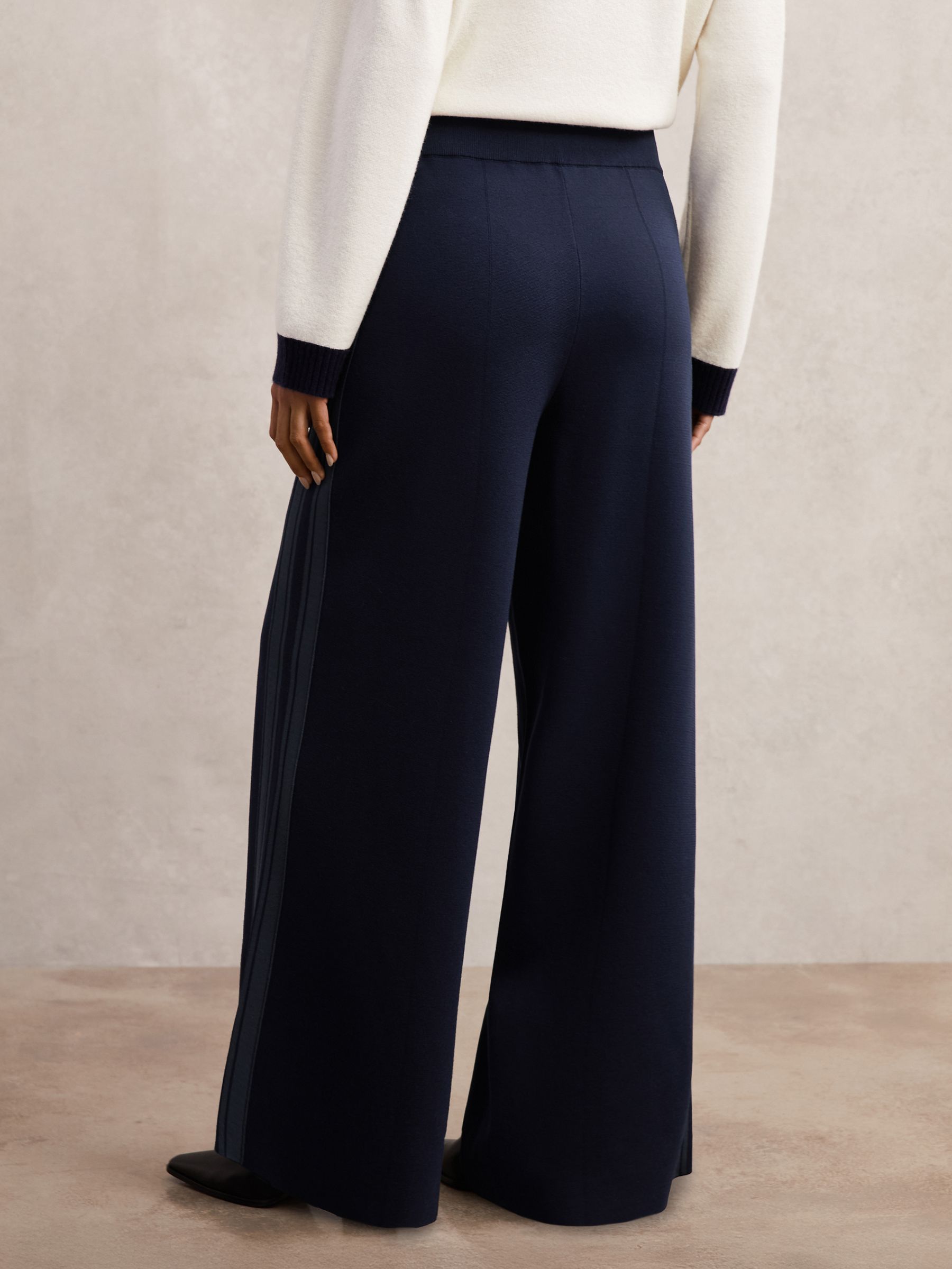 Petite Knitted Side-Stripe Wide-Leg Trousers in Navy - Image 4 of 6