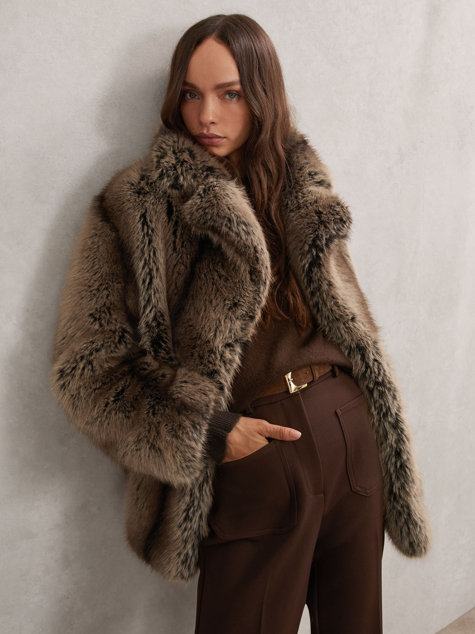 Faux-Fur Coat in Brown - Image 4 of 8