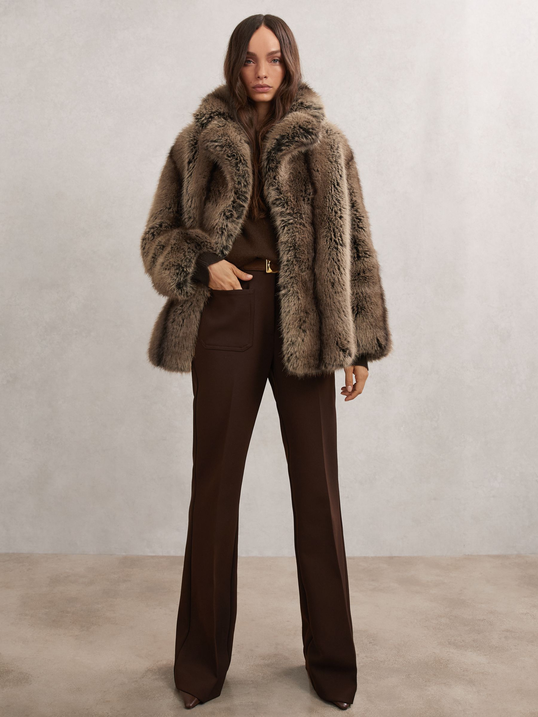 Faux-Fur Coat in Brown - image 5