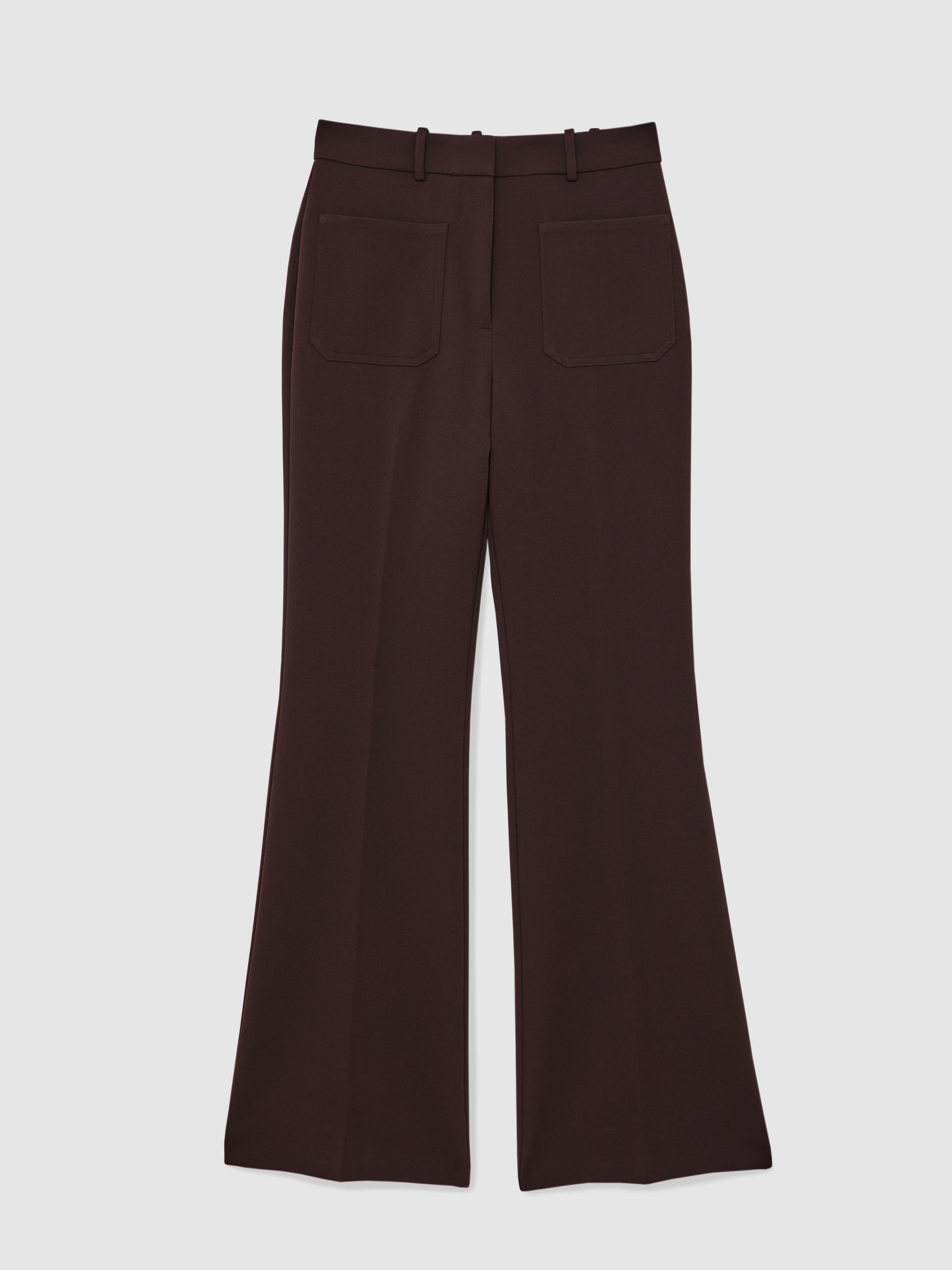 Petite Twill Patch-Pocket Flared Trousers in Chocolate Brown - Image 2 of 6