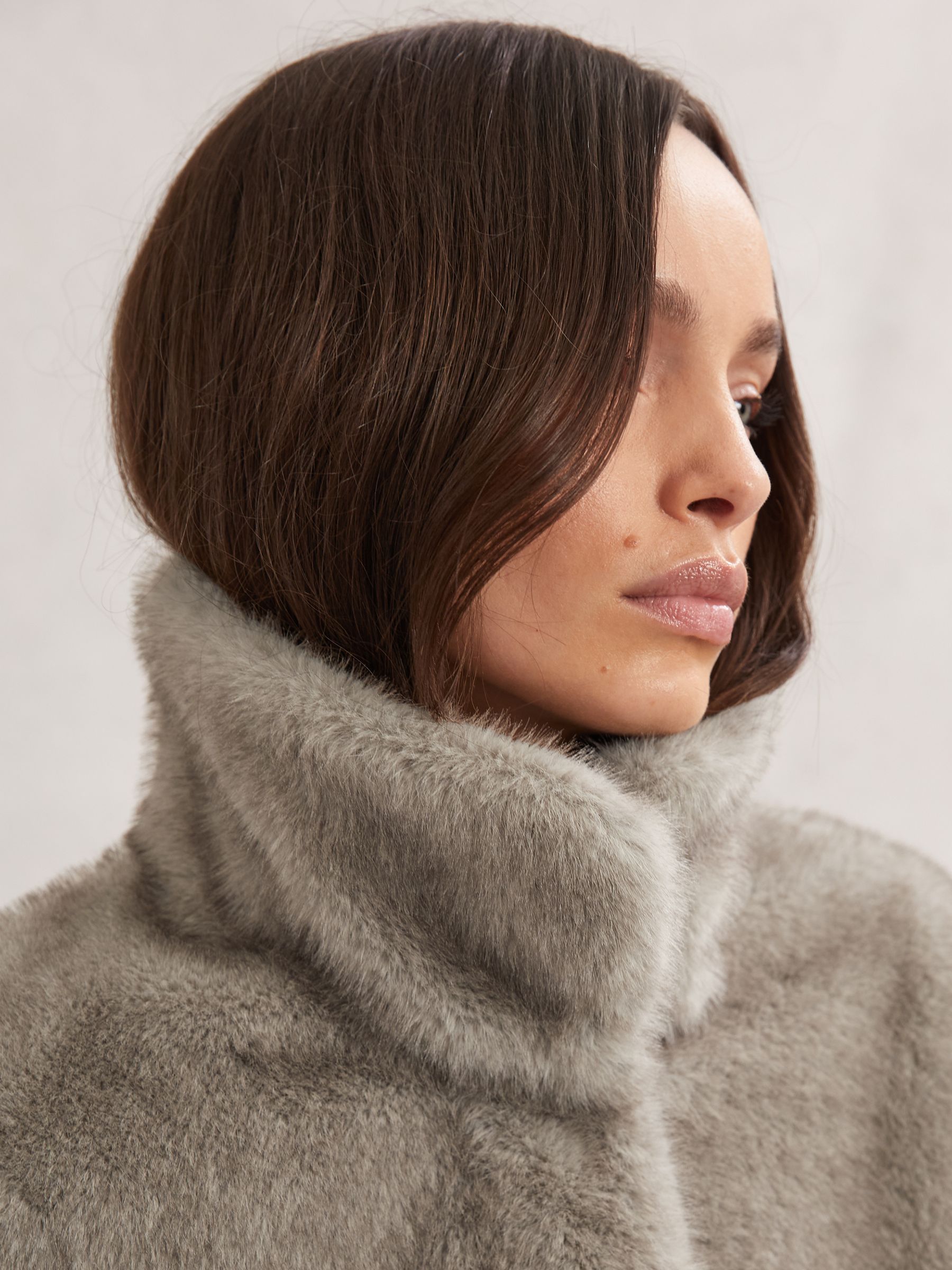 Faux-Fur Zip-Through Jacket in Grey - Image 4 of 10