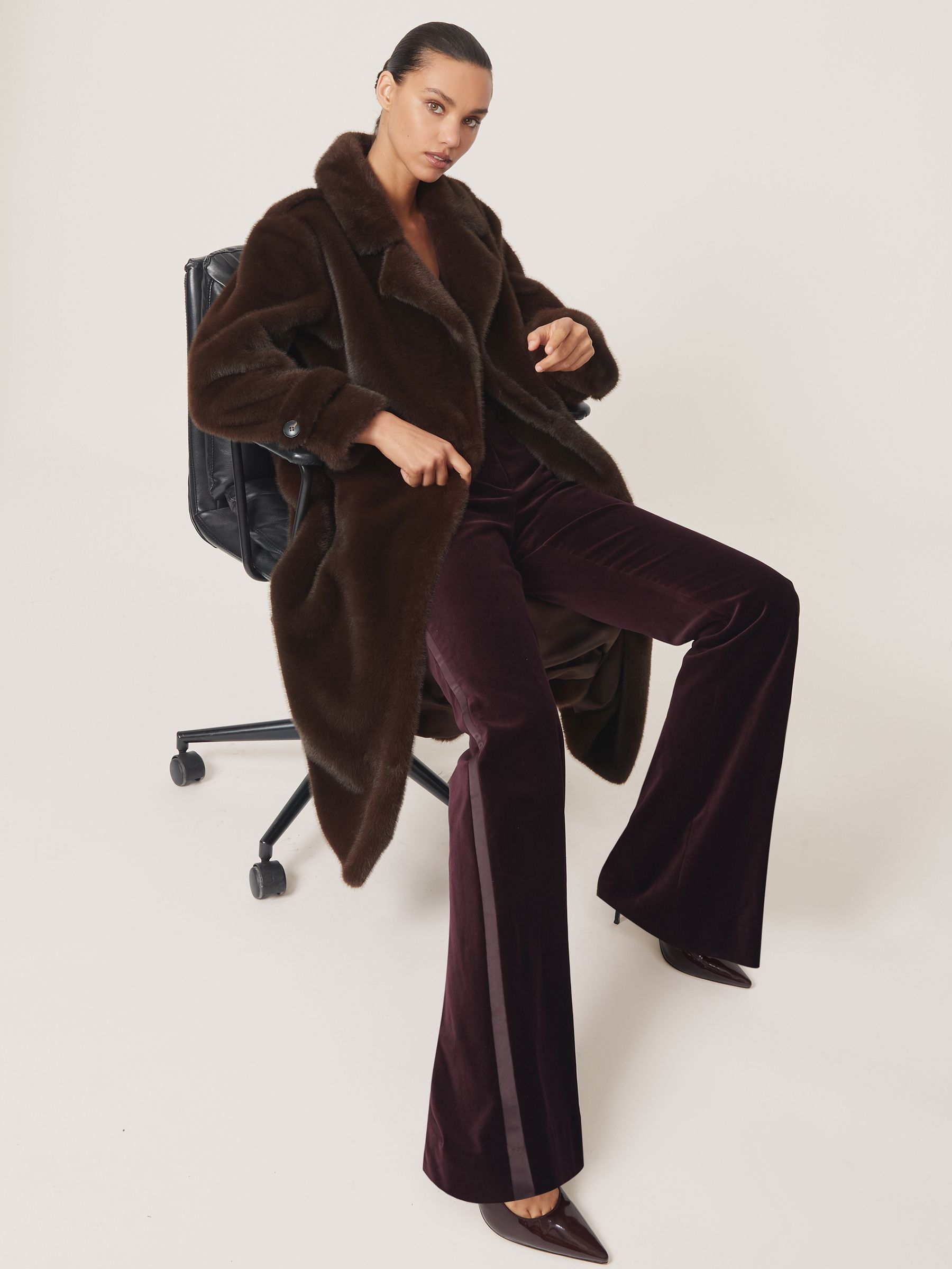 Faux-Fur Long Belted Coat in Chocolate Brown - image 4