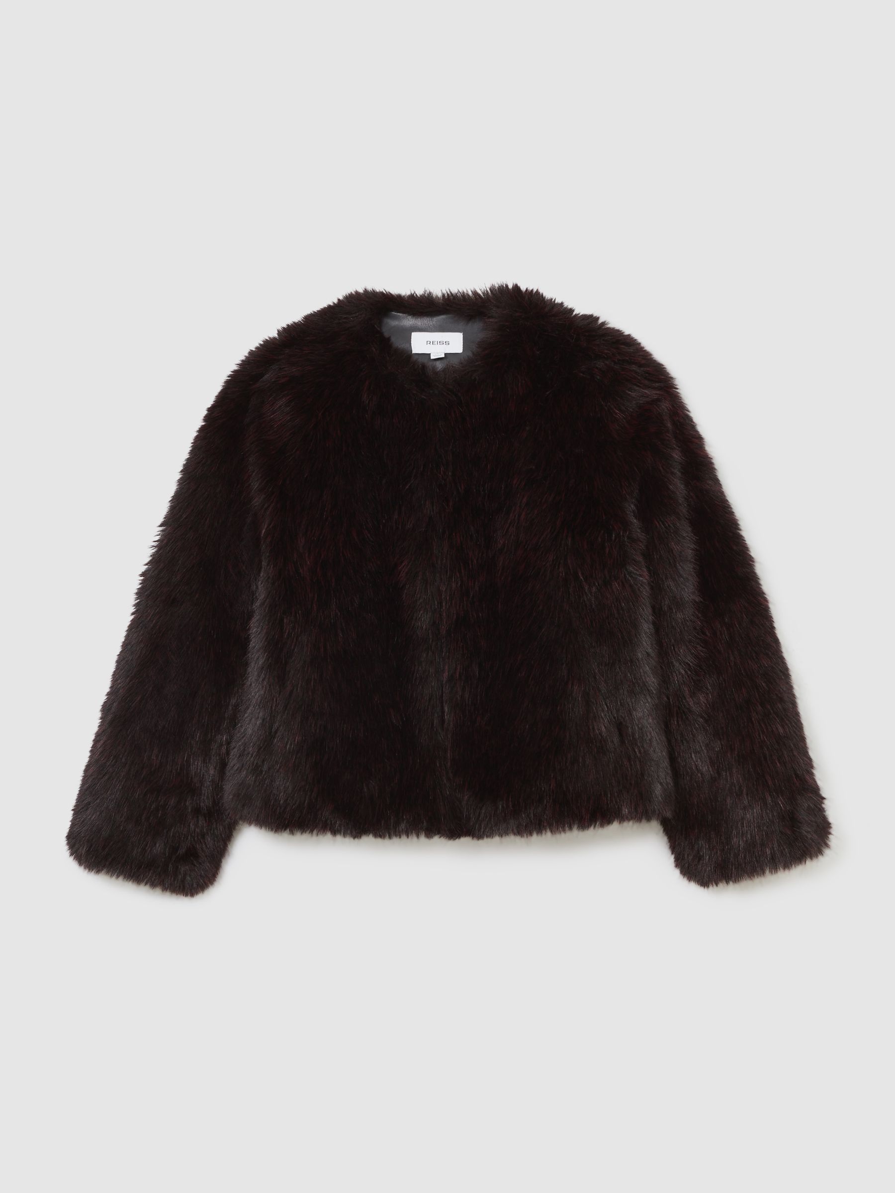 Faux-Fur Short Coat in Burgundy - Image 2 of 6