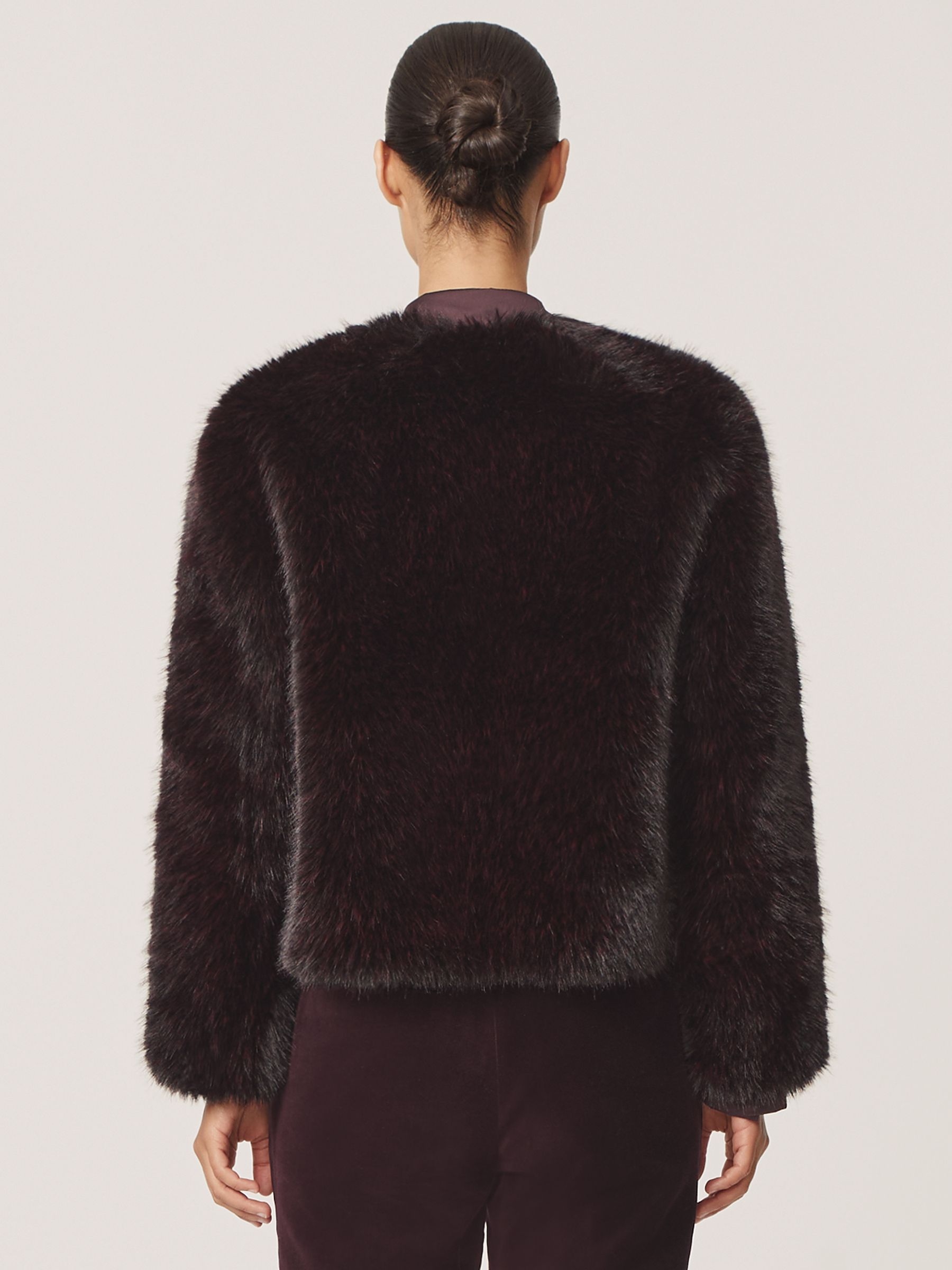 Faux-Fur Short Coat in Burgundy - Image 4 of 6