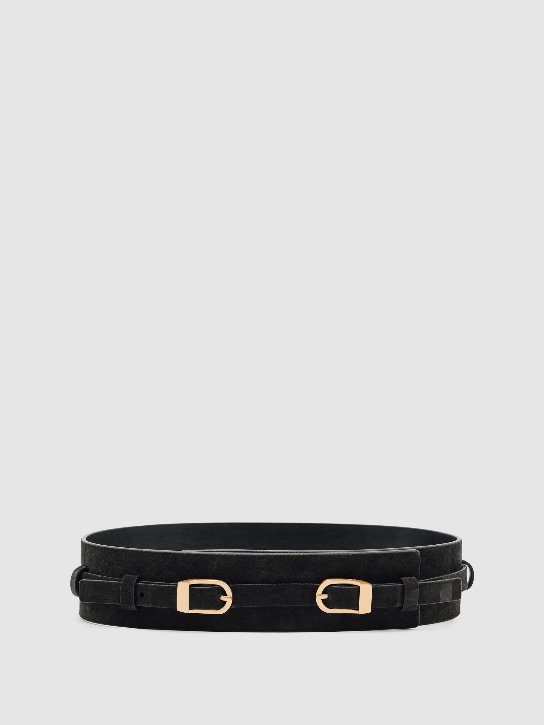 Suede Double-Buckle Waist Belt in Chocolate - Image 1 of 3