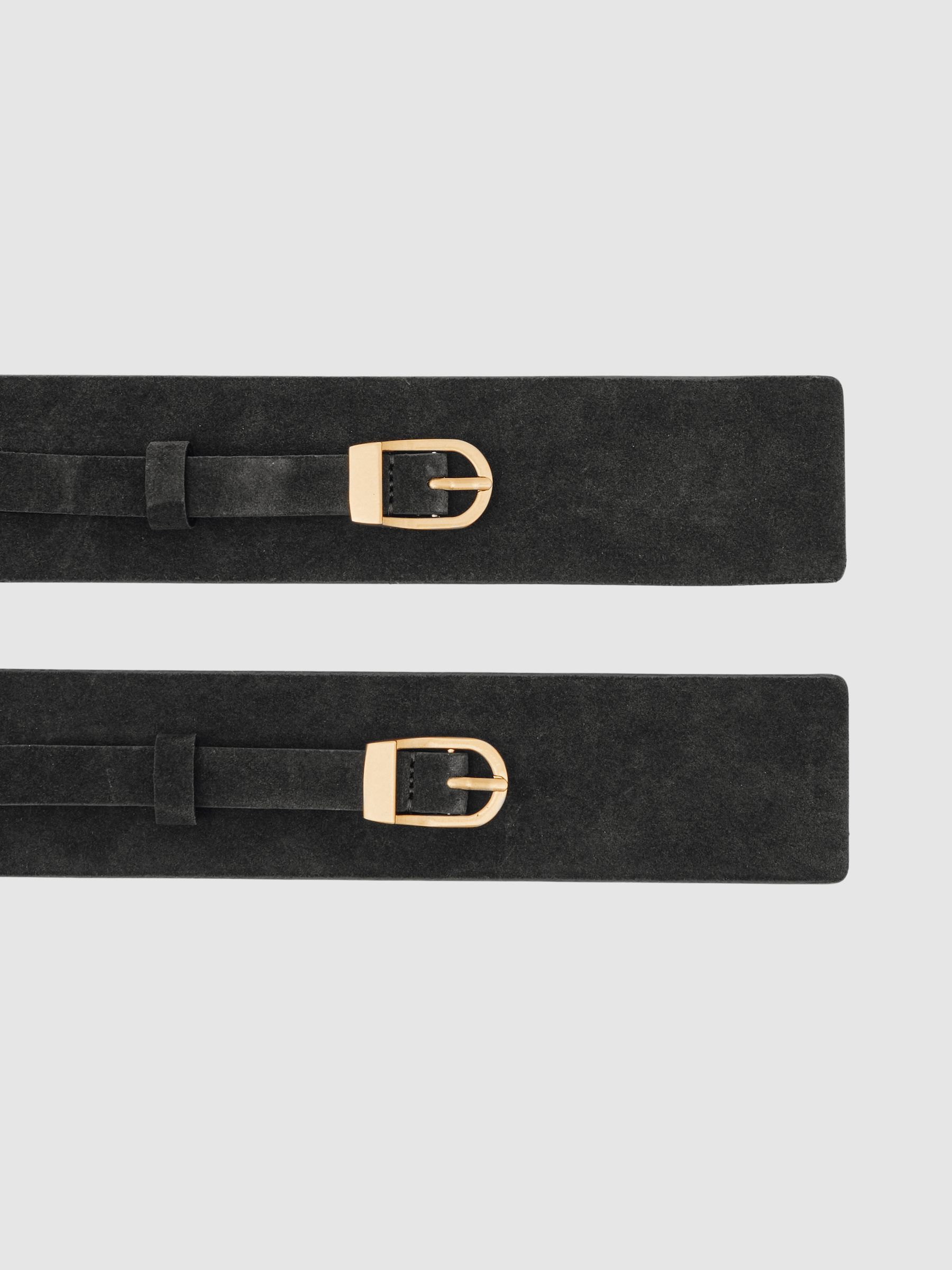 Suede Double-Buckle Waist Belt in Chocolate - Image 2 of 3