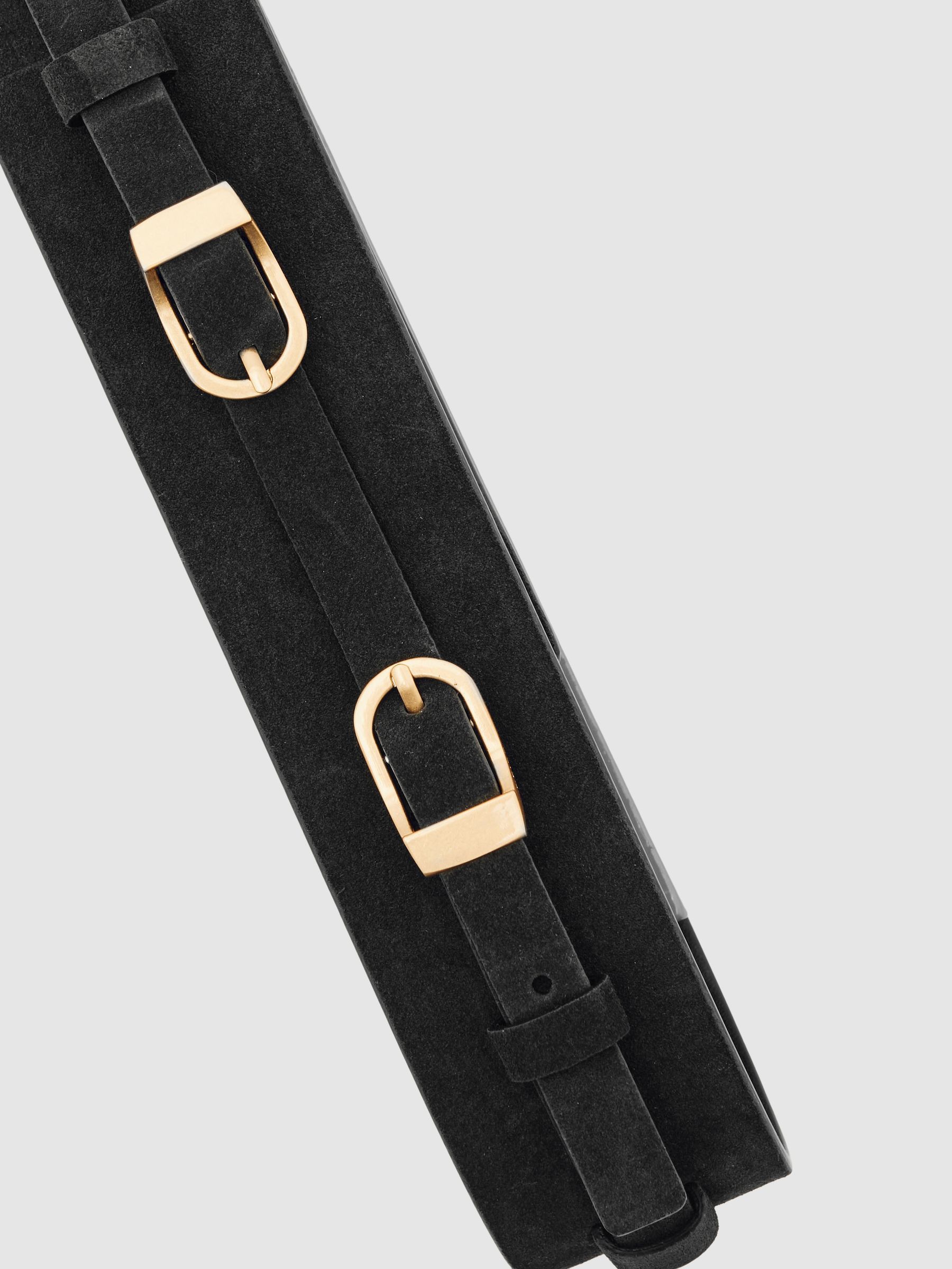 Suede Double-Buckle Waist Belt in Chocolate - Image 3 of 3