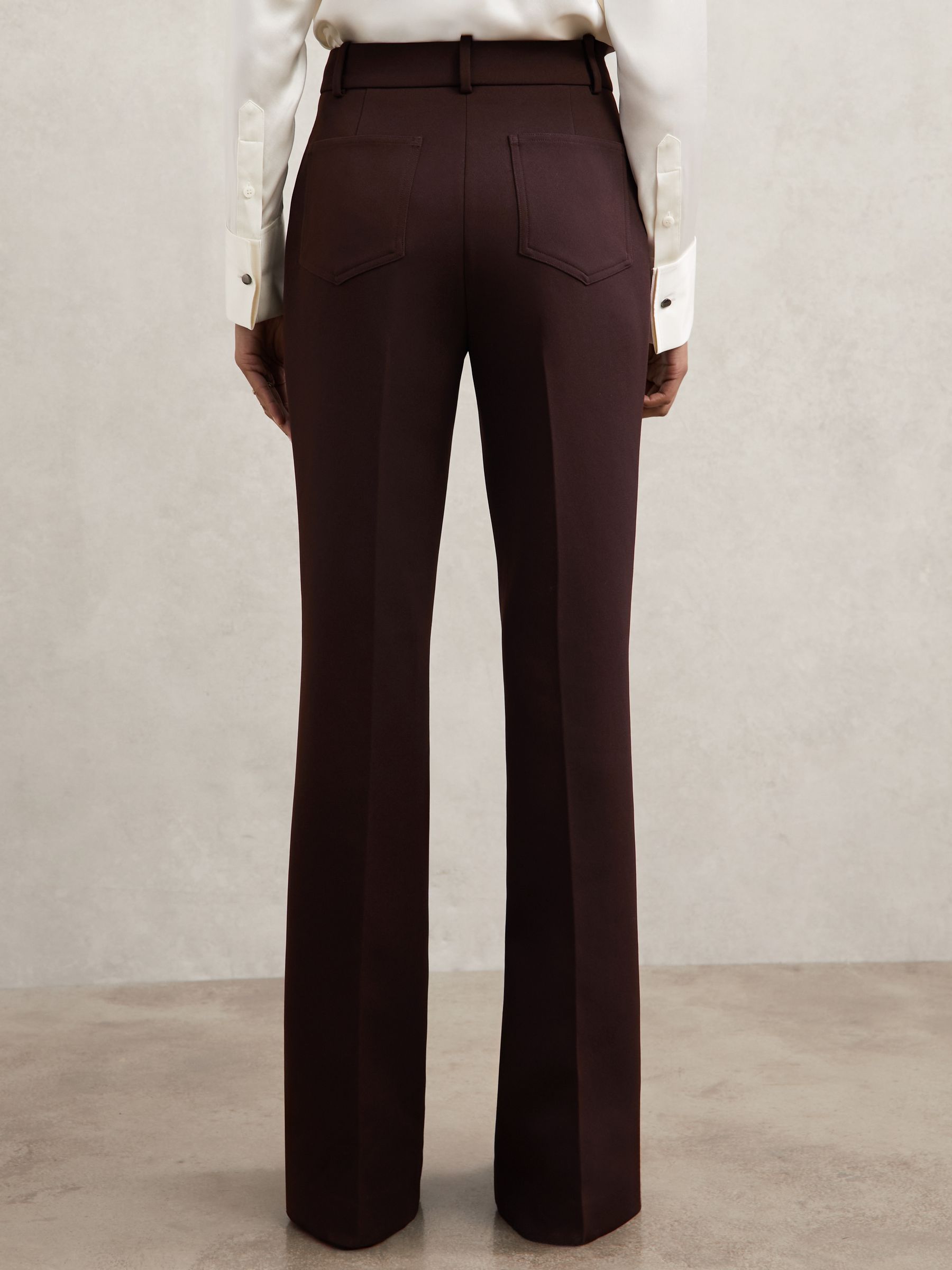 Twill Patch-Pocket Flared Trousers in Chocolate Brown - Image 5 of 7