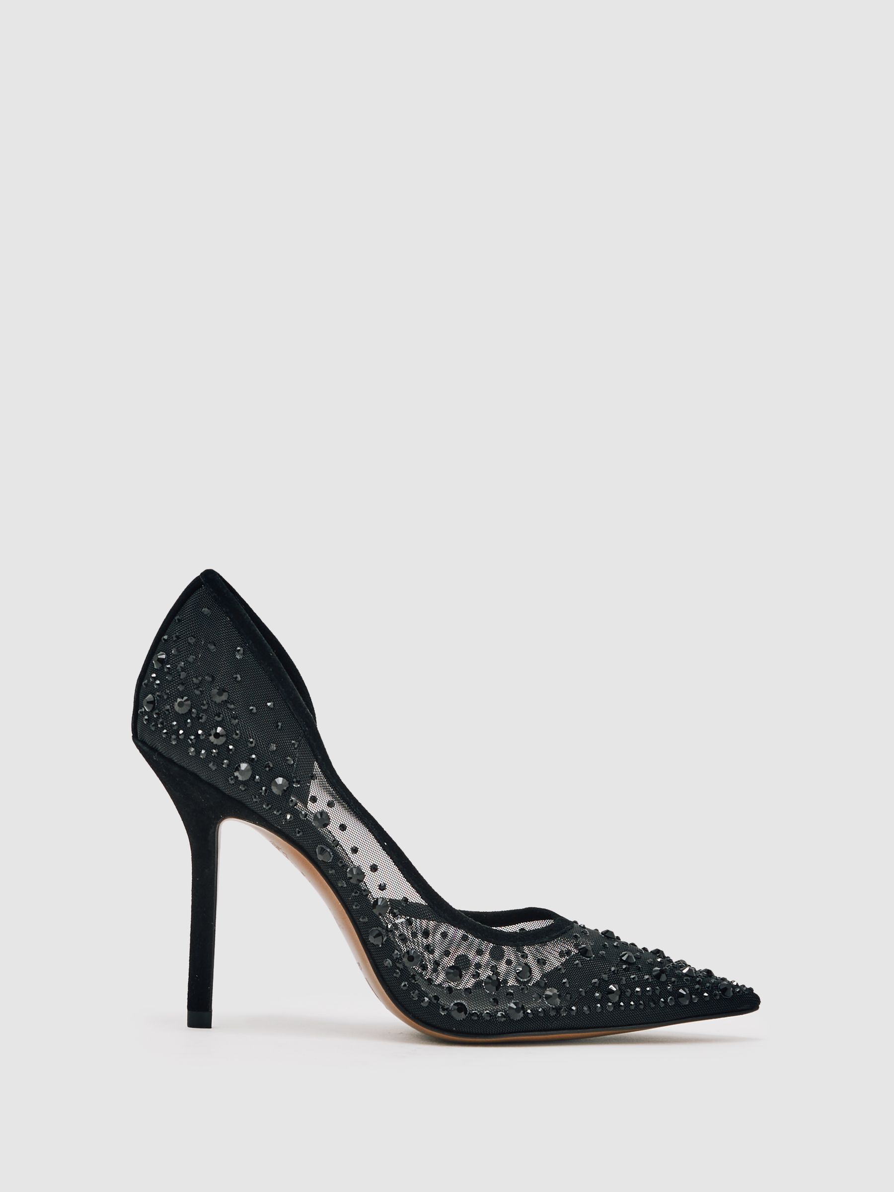 Crystal-Embellished Mesh Court Shoes in Black - Image 1 of 5