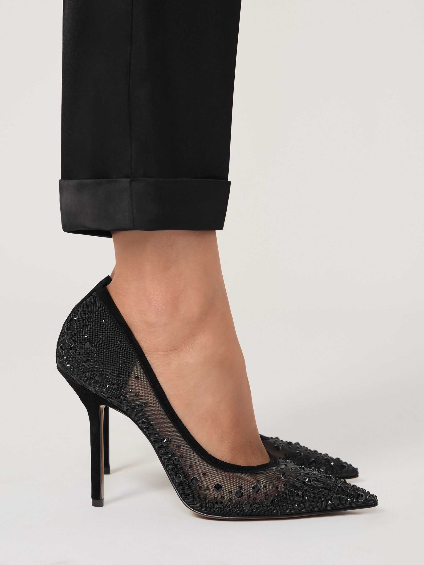 Crystal-Embellished Mesh Court Shoes in Black - Image 2 of 5