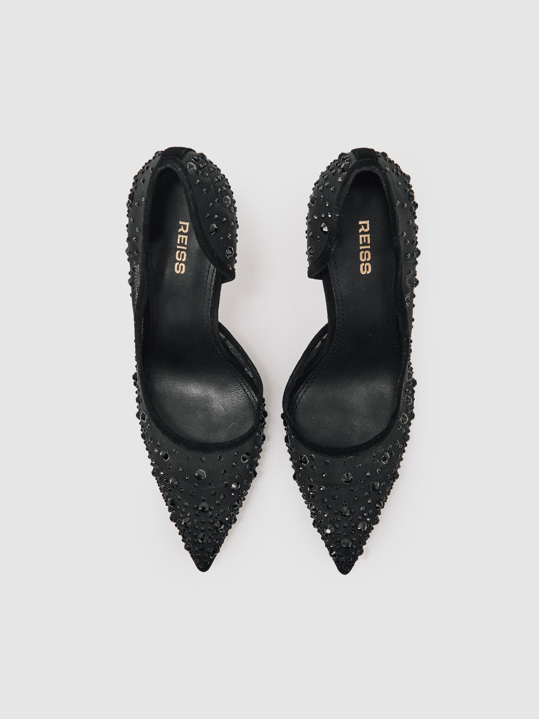 Crystal-Embellished Mesh Court Shoes in Black - Image 3 of 5