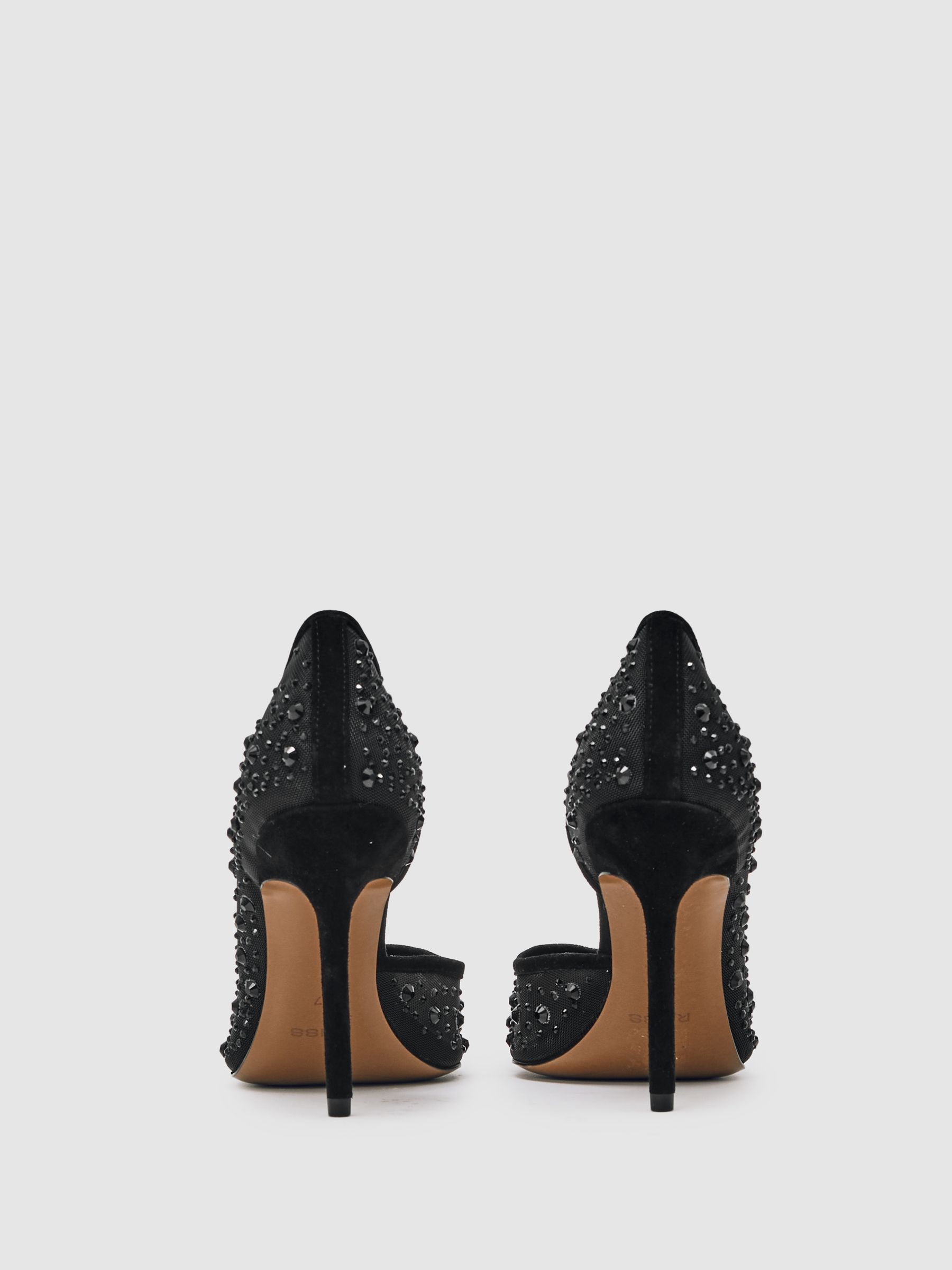 Crystal-Embellished Mesh Court Shoes in Black - Image 4 of 5