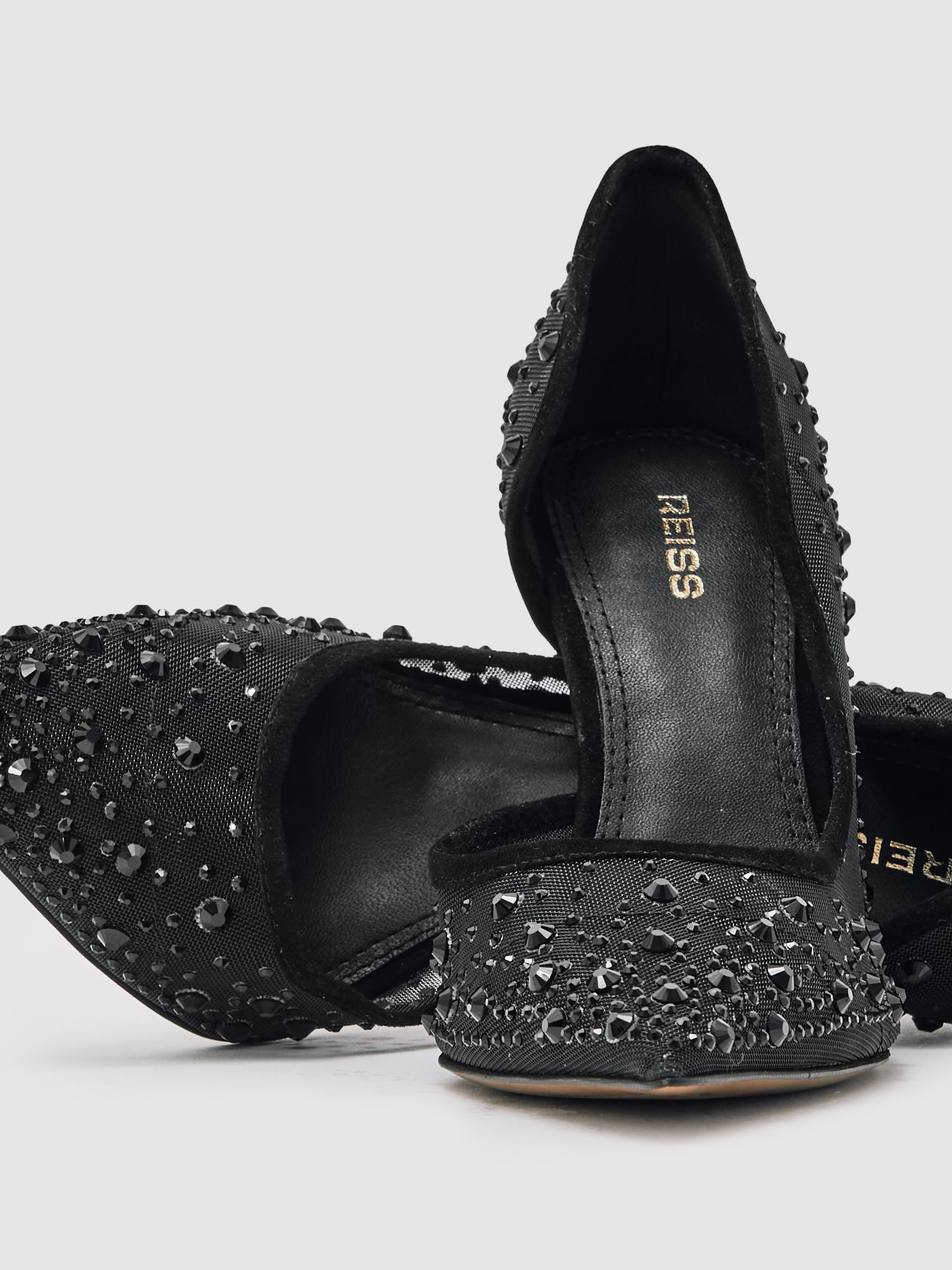 Crystal-Embellished Mesh Court Shoes in Black - Image 5 of 5