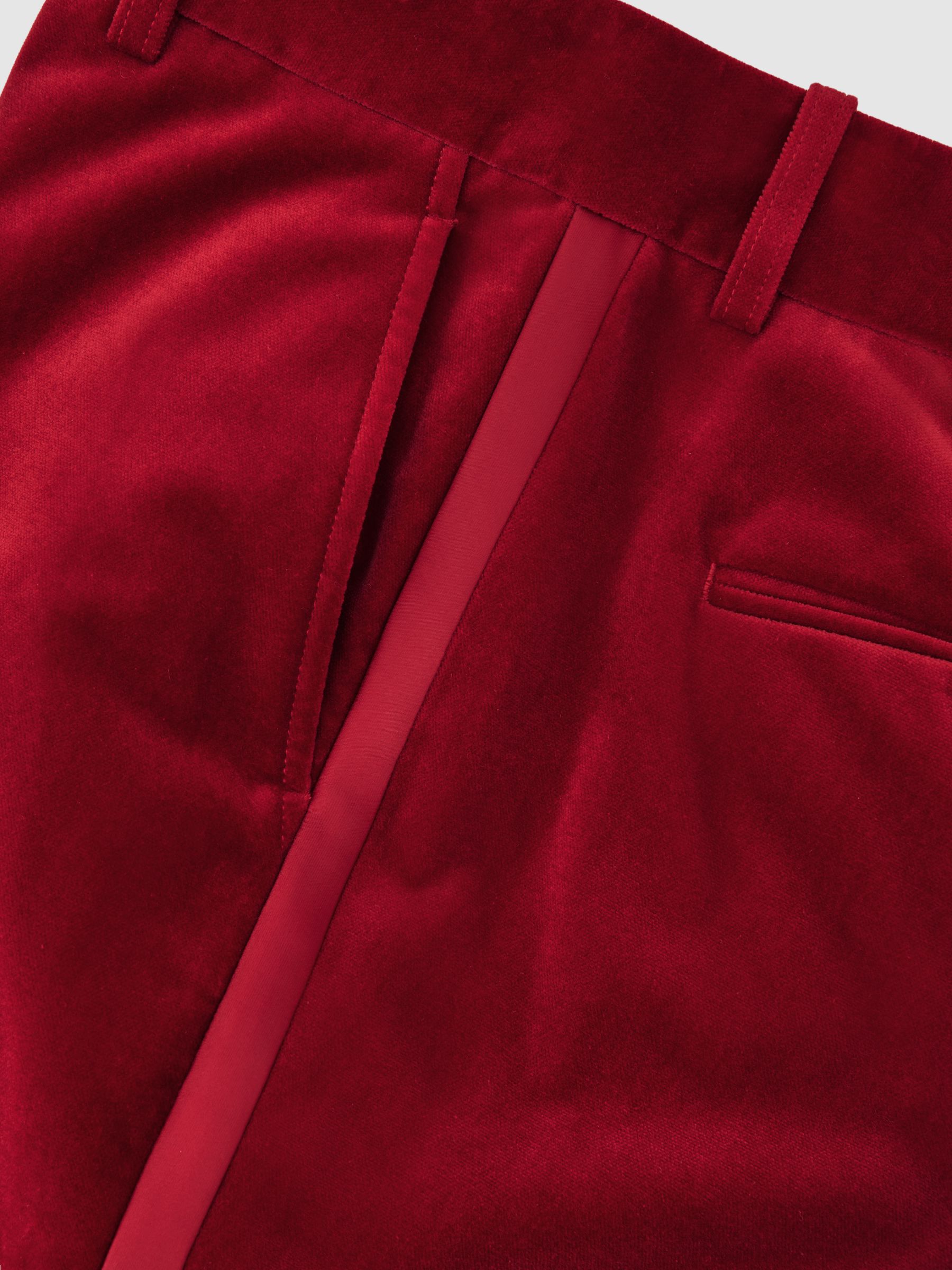 Velvet Tuxedo-Stripe Flared Trousers in Red - Image 8 of 8