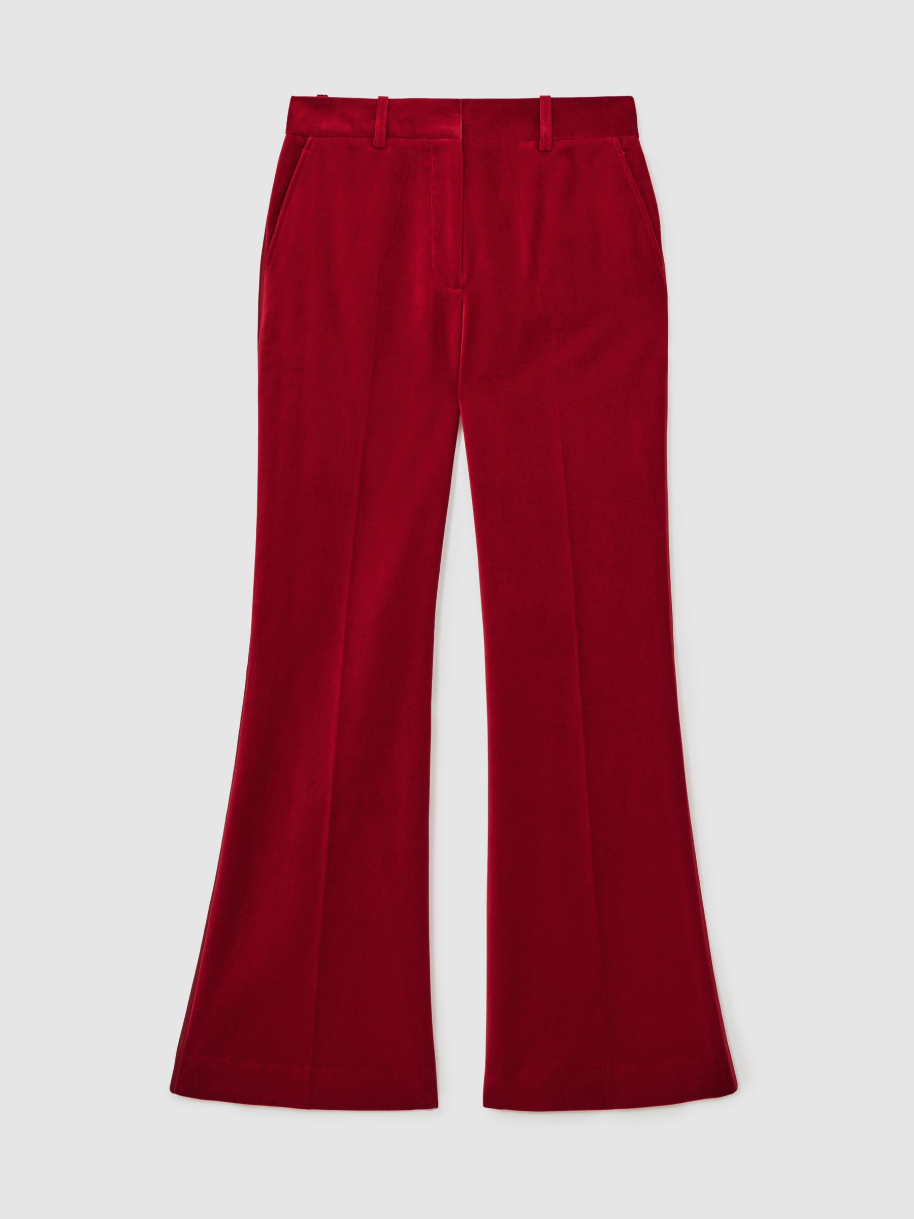 Petite Velvet Tuxedo-Stripe Flared Trousers in Red - image 1