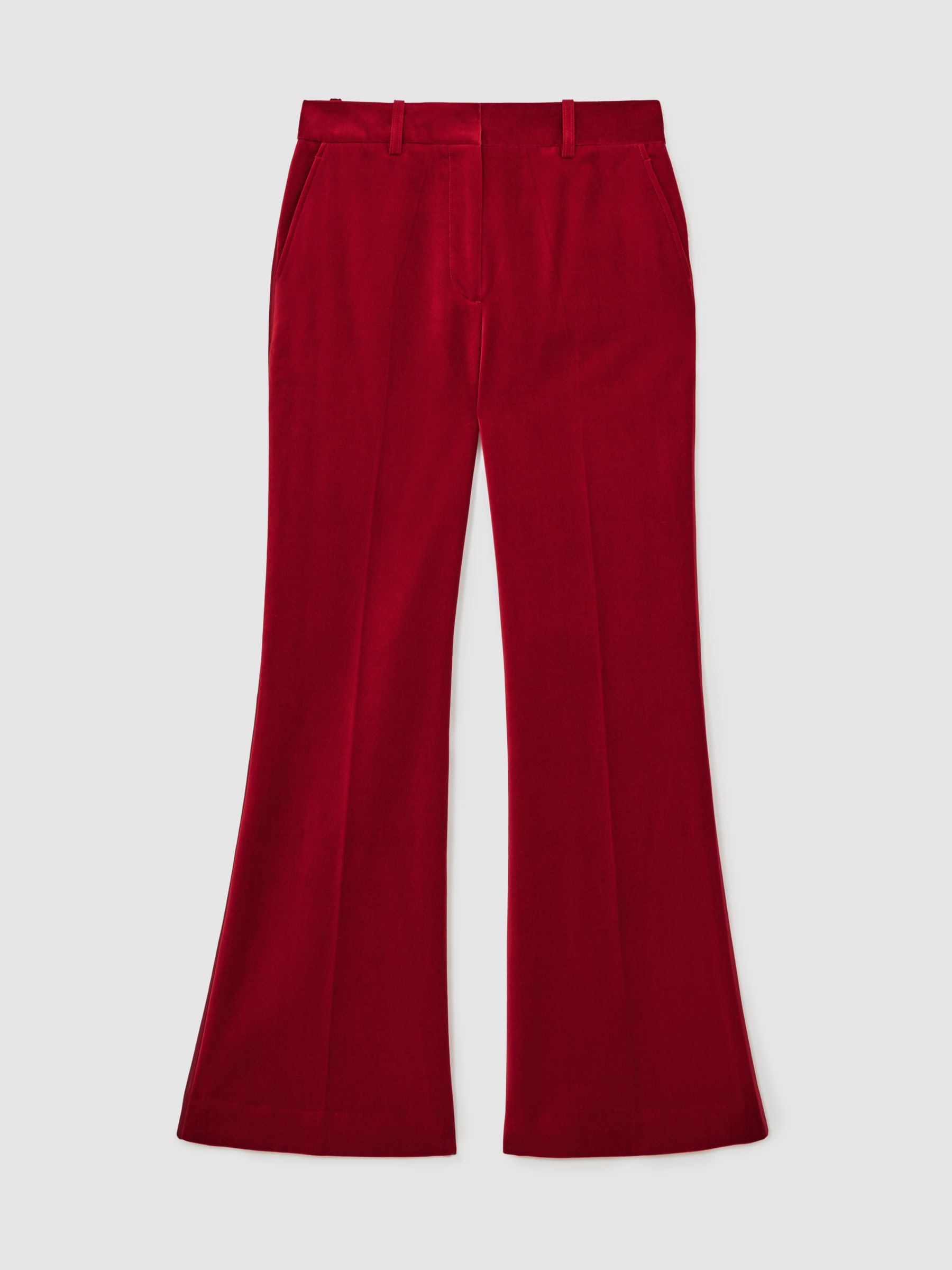 Petite Velvet Tuxedo-Stripe Flared Trousers in Red - Image 2 of 9