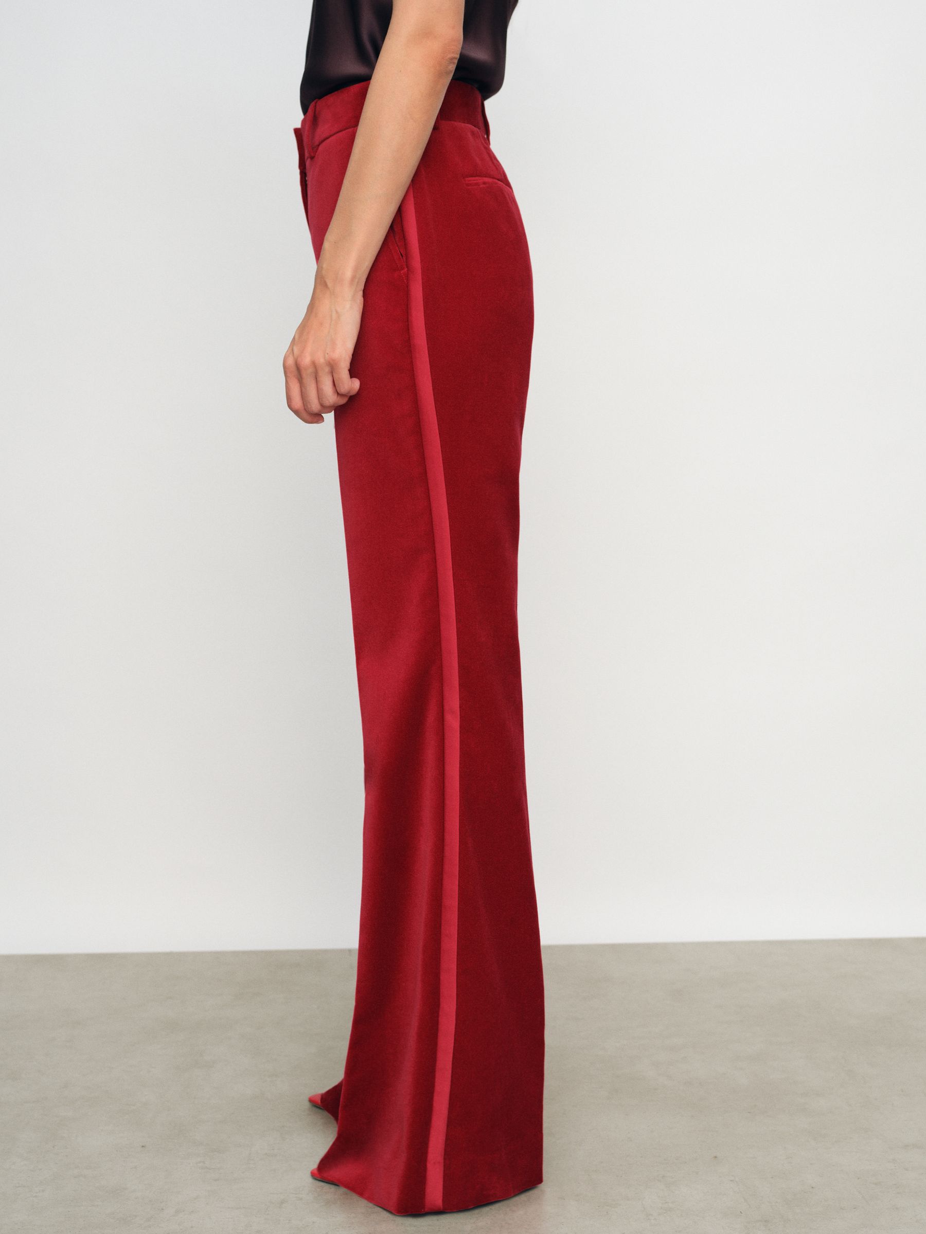 Petite Velvet Tuxedo-Stripe Flared Trousers in Red - image 5
