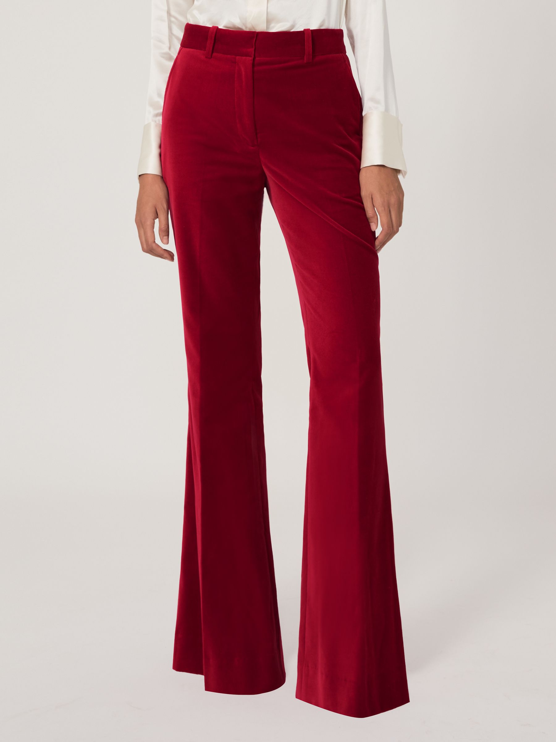 Petite Velvet Tuxedo-Stripe Flared Trousers in Red - Image 4 of 9