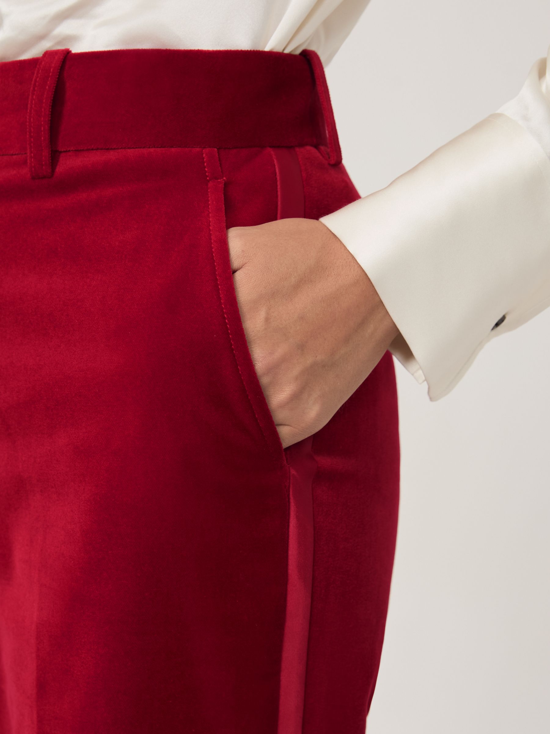 Petite Velvet Tuxedo-Stripe Flared Trousers in Red - Image 5 of 9