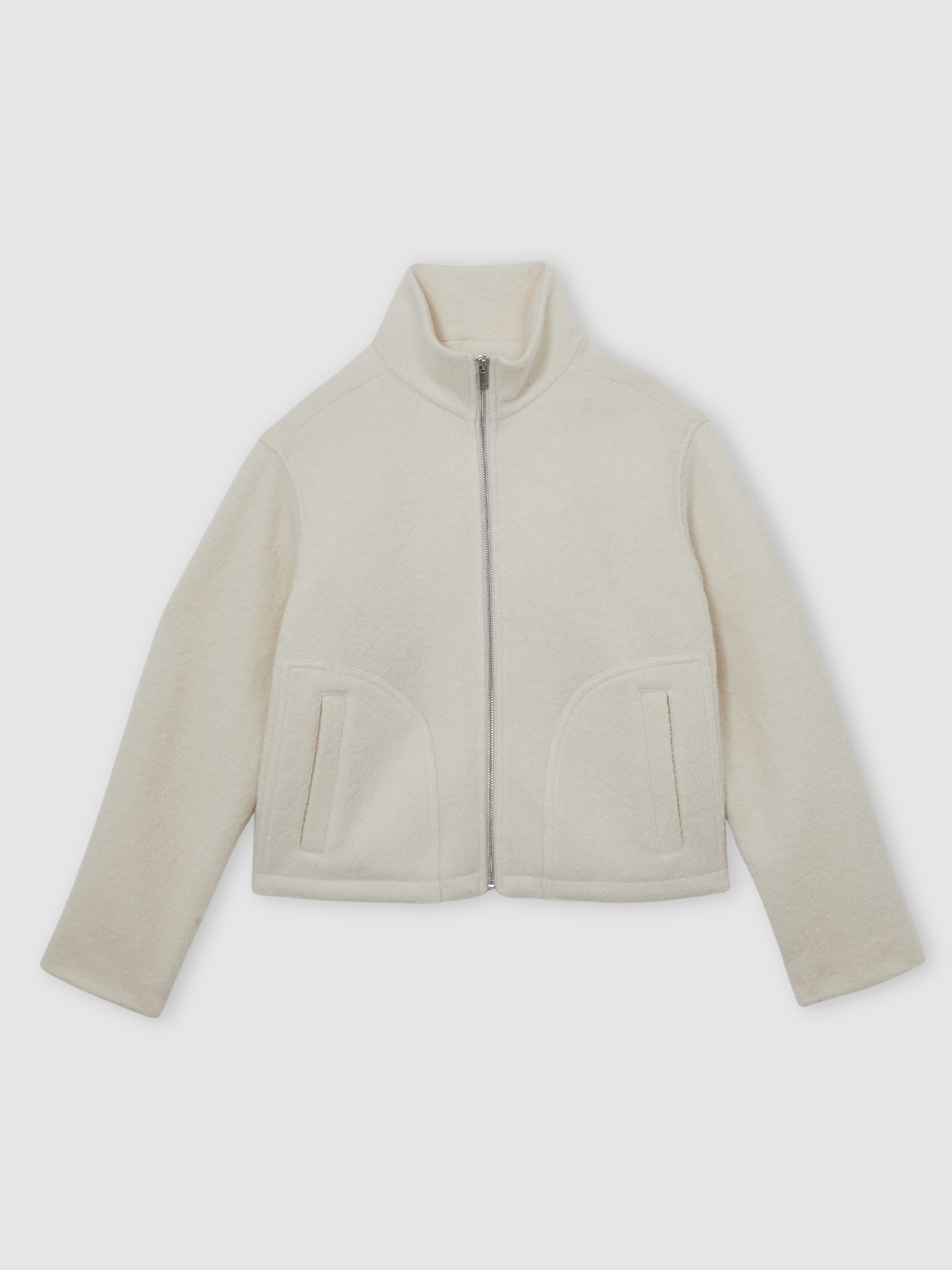 Wool Felted Funnel-Neck Jacket in Cream - Image 2 of 6