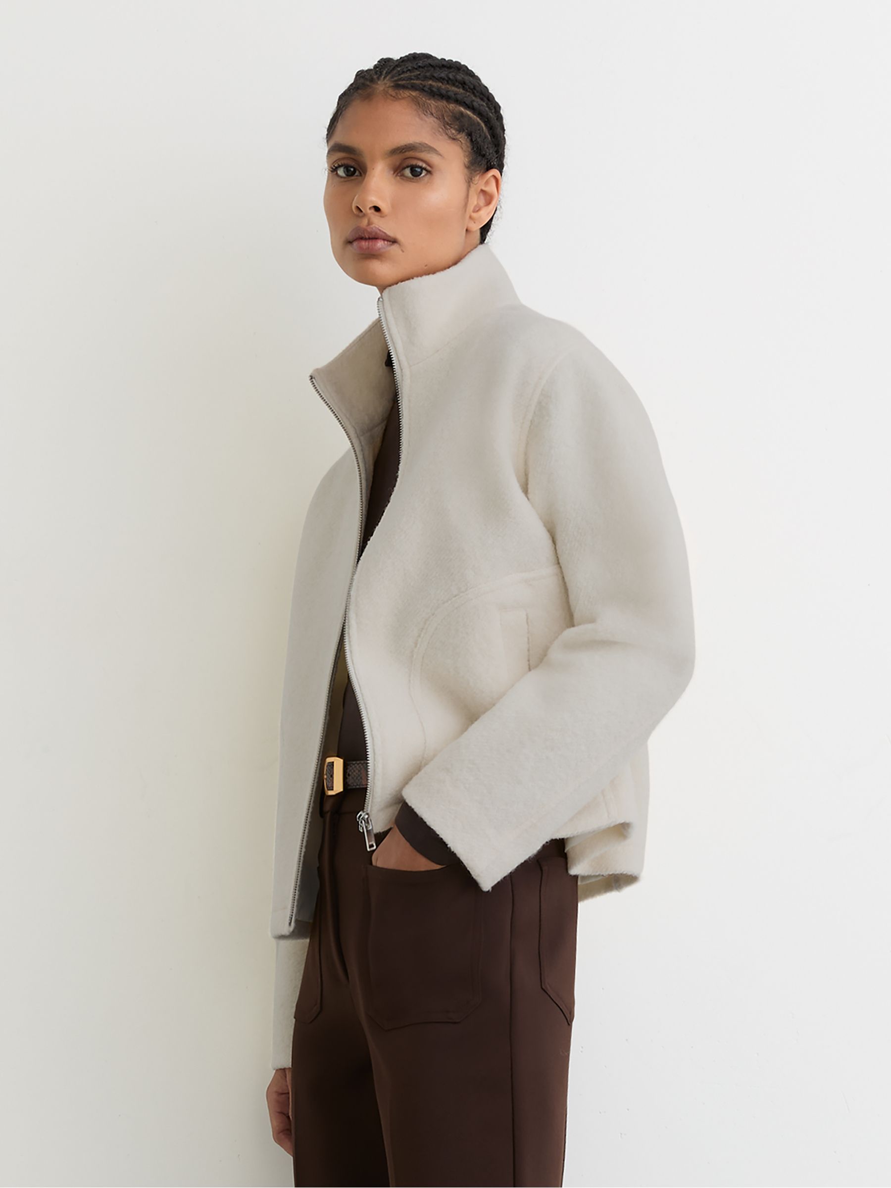 Wool Felted Funnel-Neck Jacket in Cream - image 4