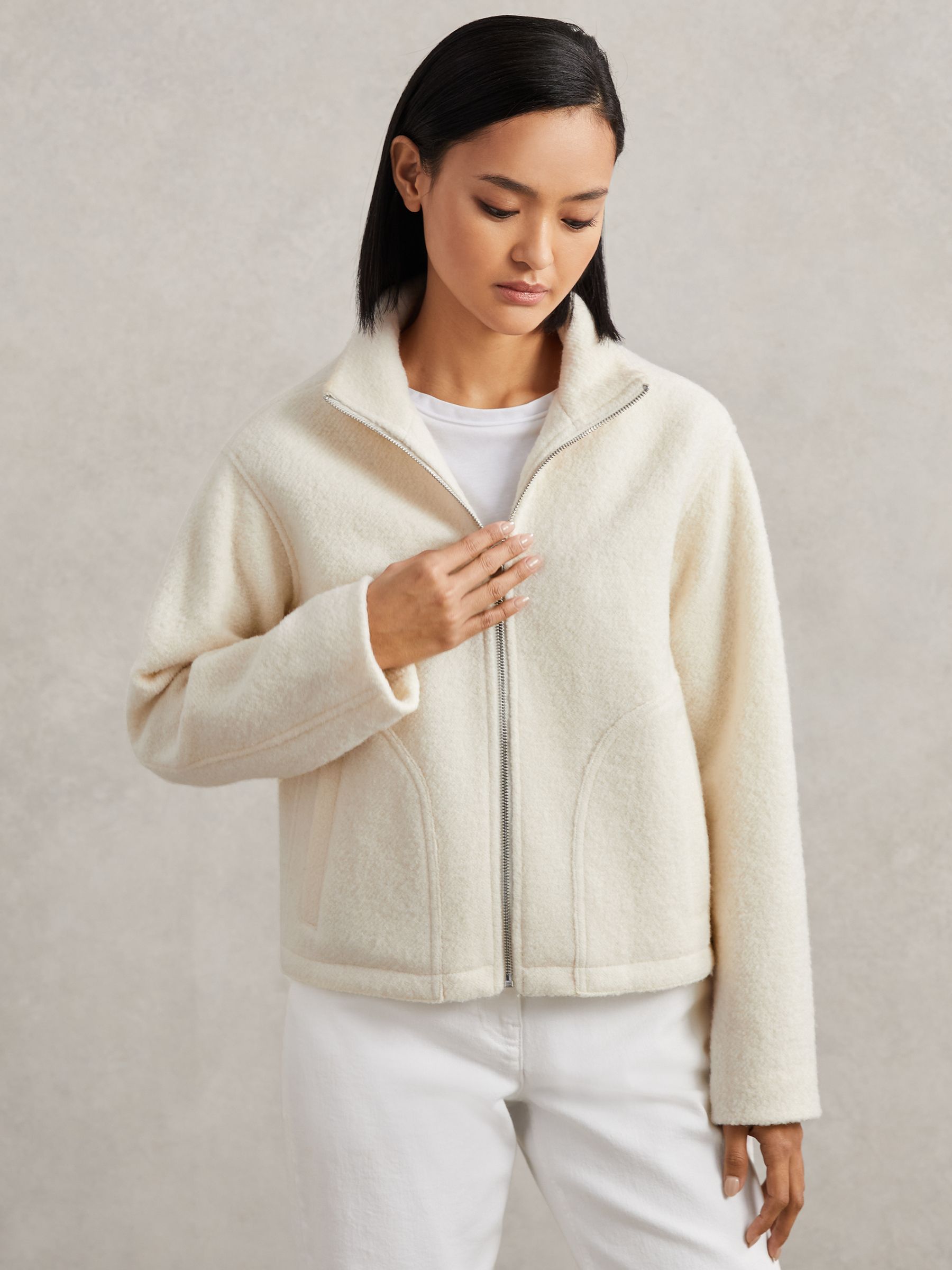 Wool Felted Funnel-Neck Jacket in Cream - Image 4 of 6