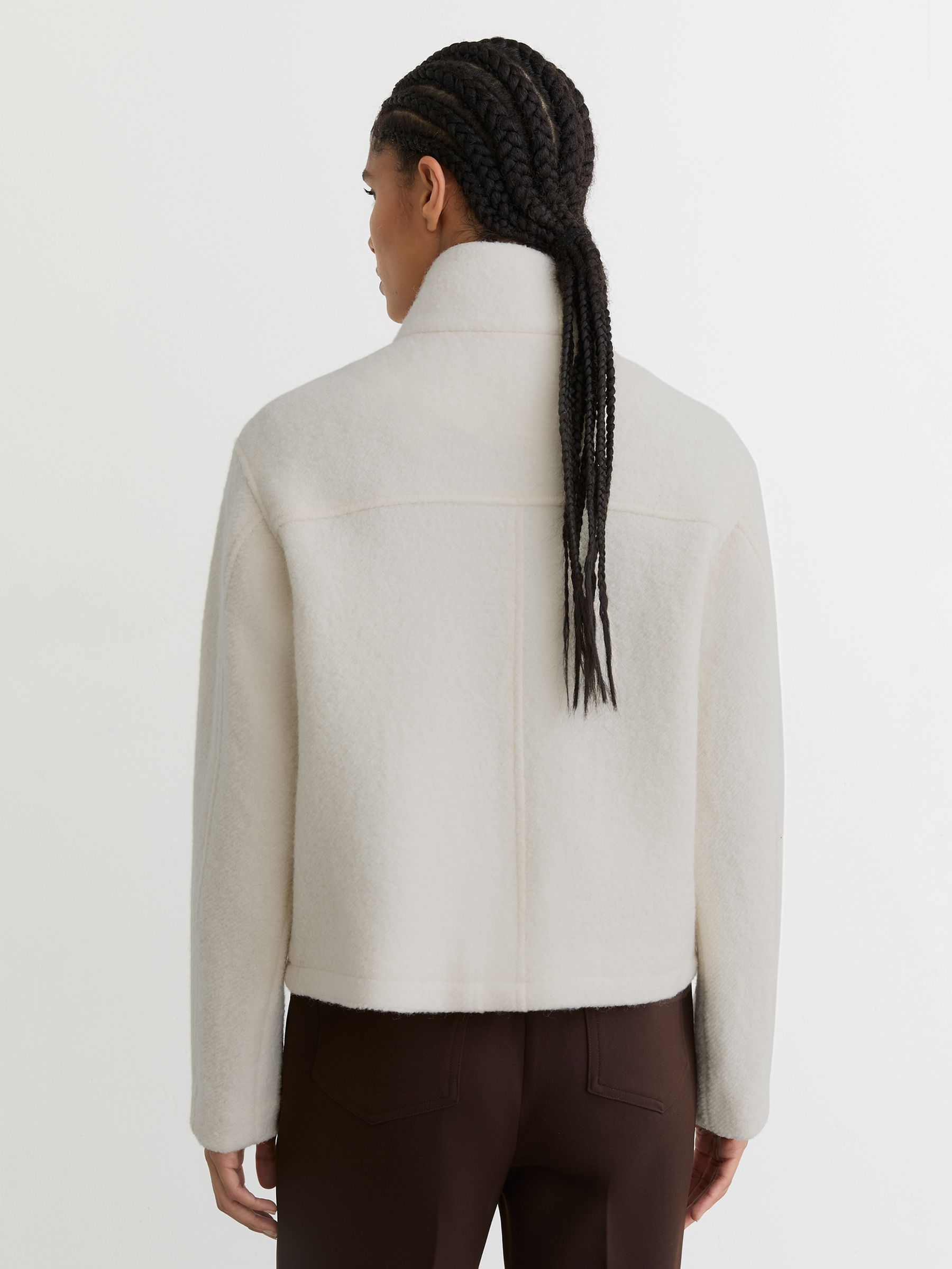 Wool Felted Funnel-Neck Jacket in Cream - image 3