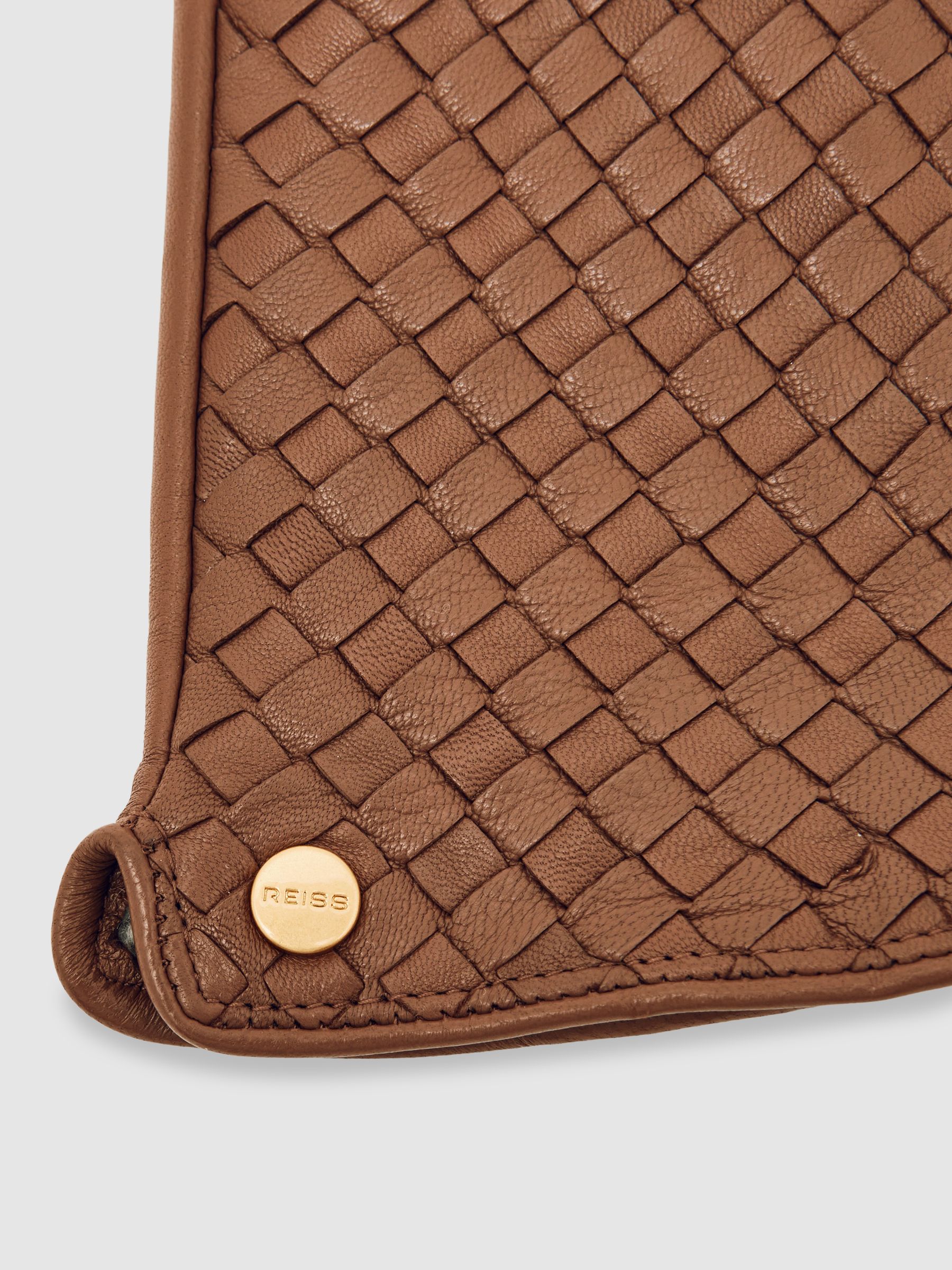 Woven Leather Gloves in Tan - Image 3 of 4