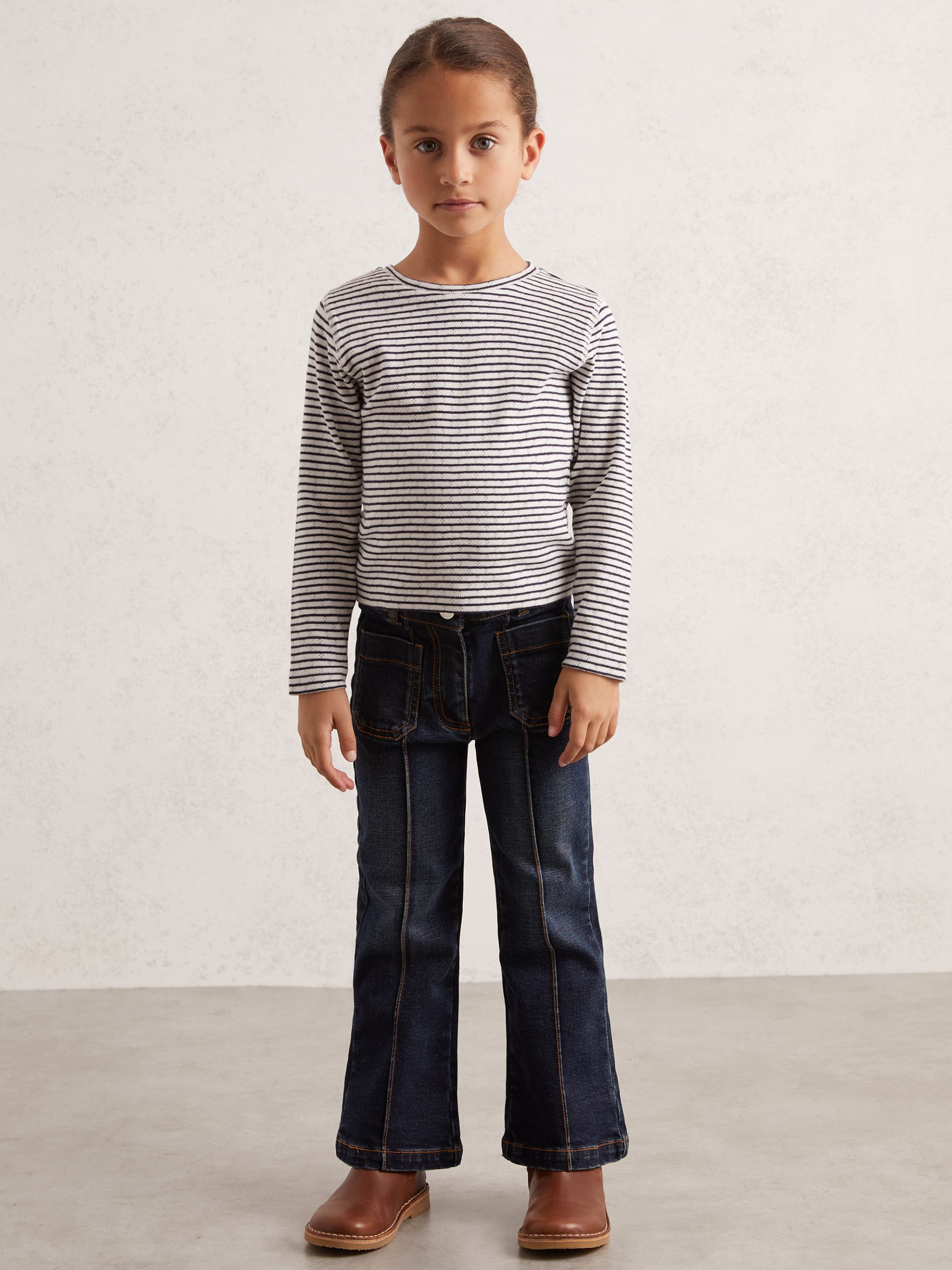 3-9 yrs Cotton Pointelle Long Sleeve Top in Navy/White - Image 1 of 4 3-9 yrs Cotton Pointelle Long Sleeve Top in Navy/White - Image 1 of 4