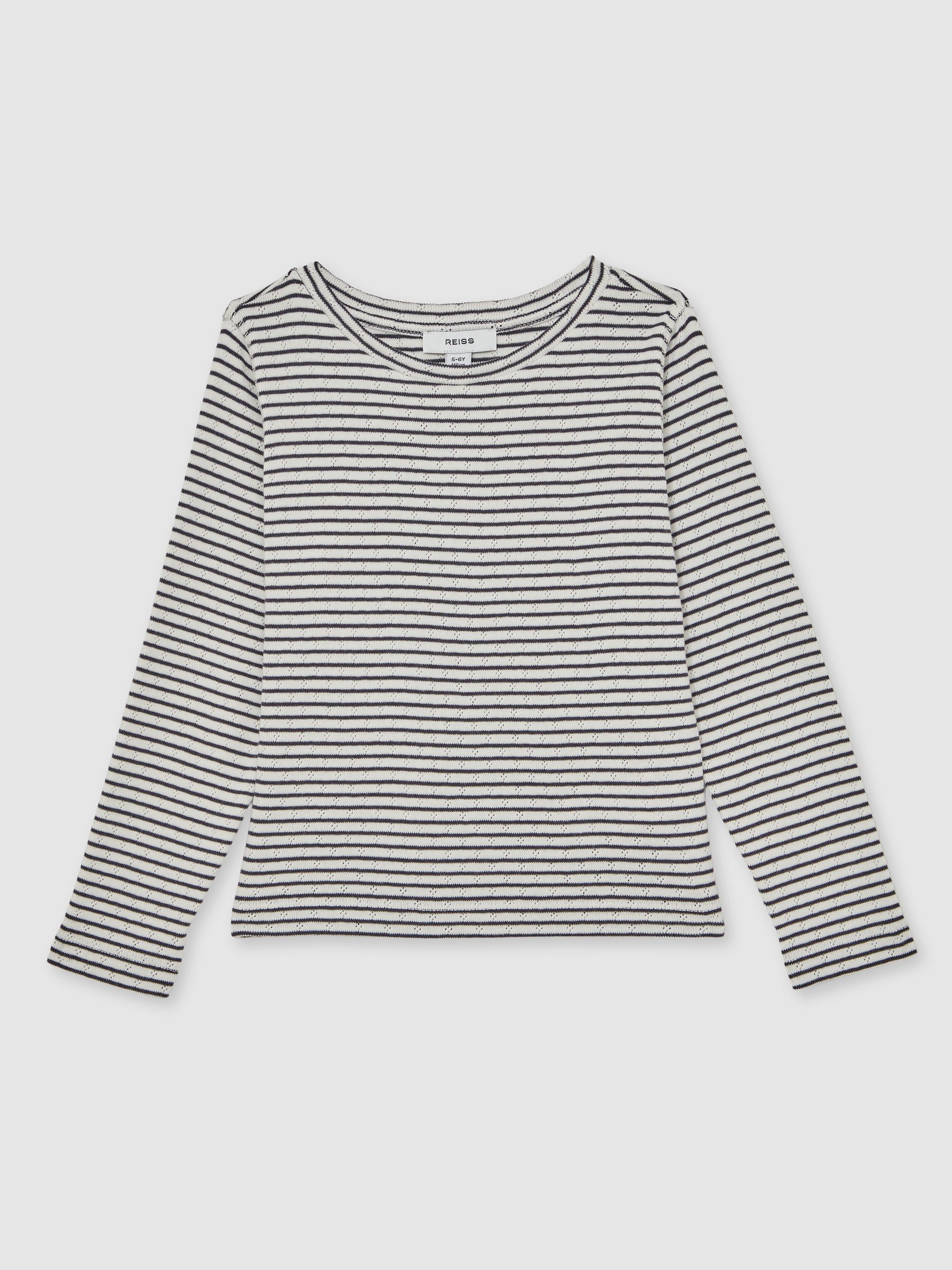 3-9 yrs Cotton Pointelle Long Sleeve Top in Navy/White - Image 2 of 4