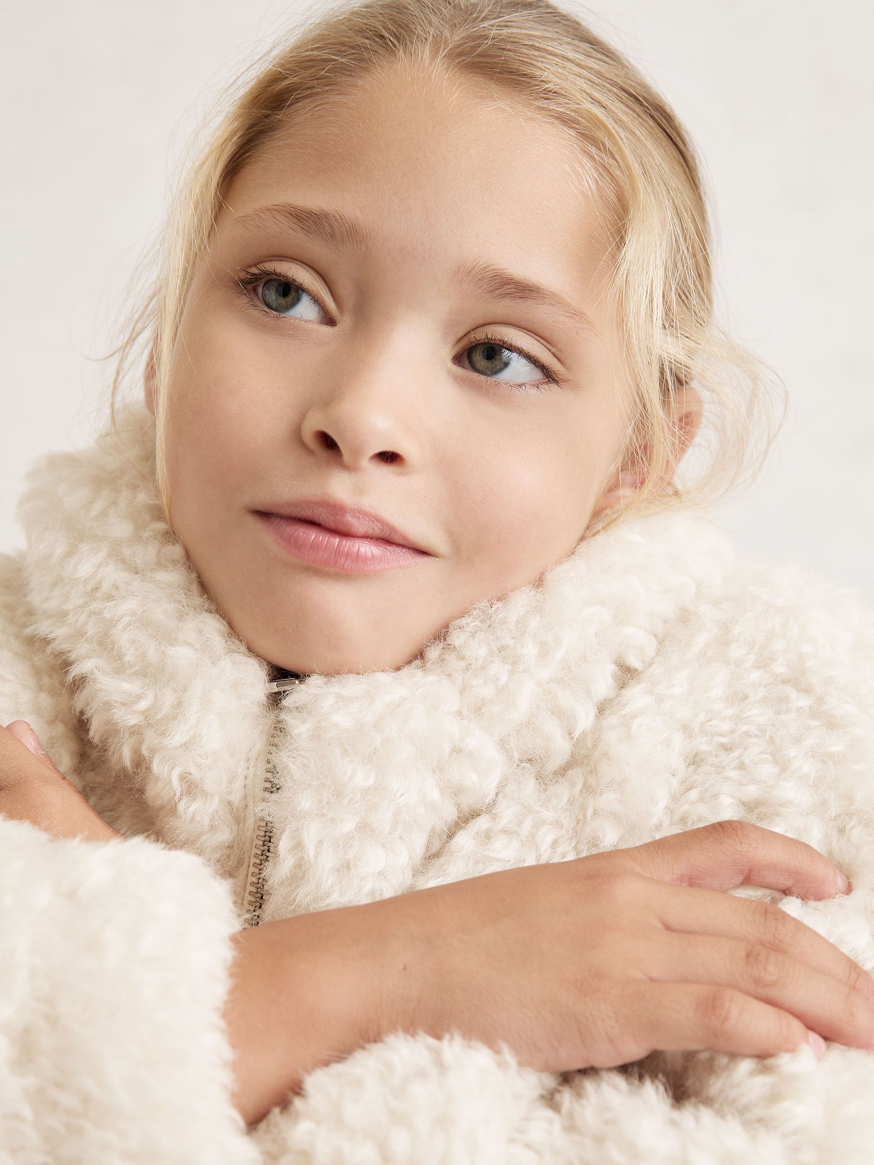 3-9 yrs Faux-Shearling Funnel-Neck Coat in Ivory - Image 3 of 4