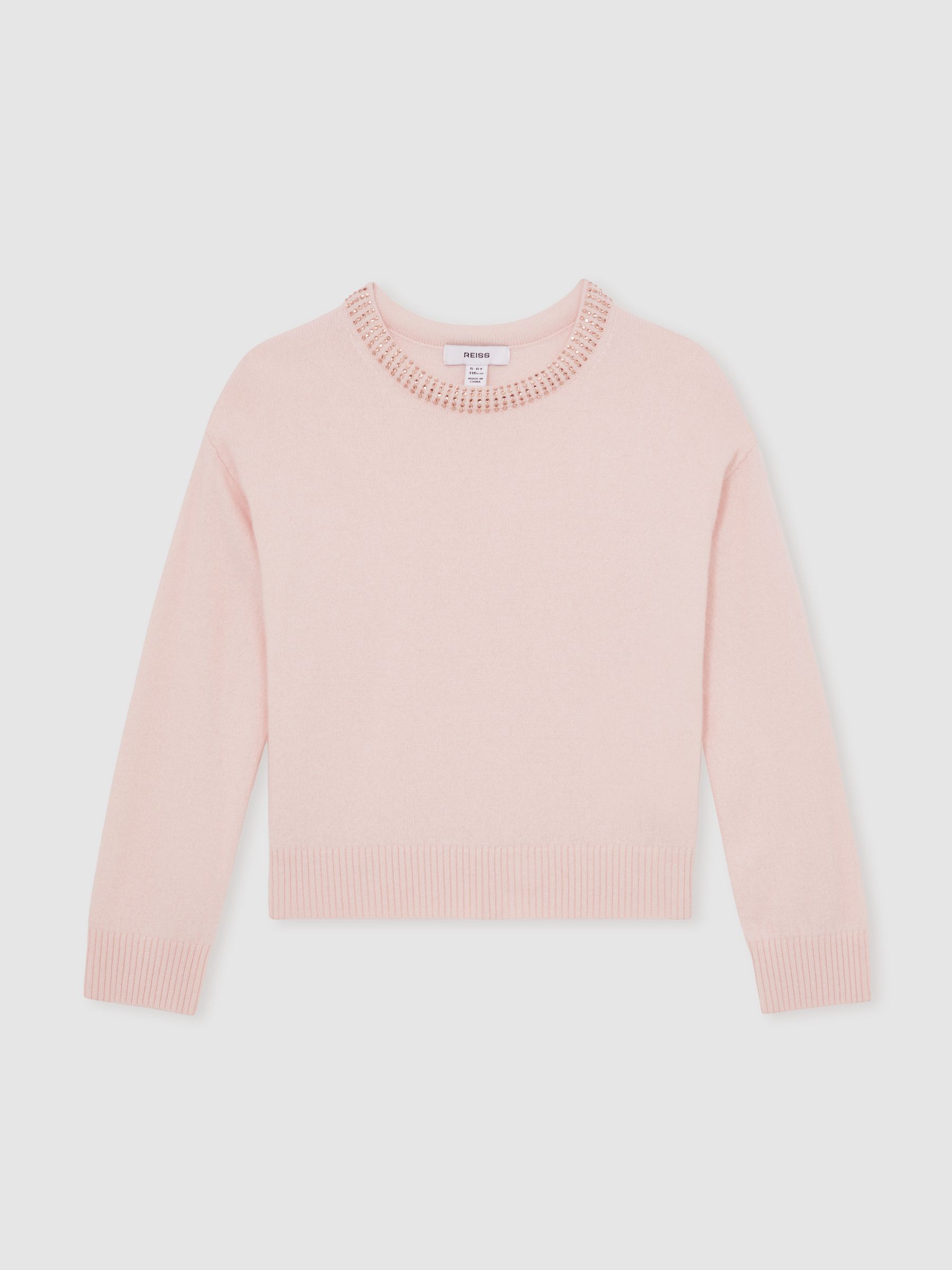 Wool-Blend Crystal-Neckline Jumper With Cashmere in Blush - Image 2 of 4