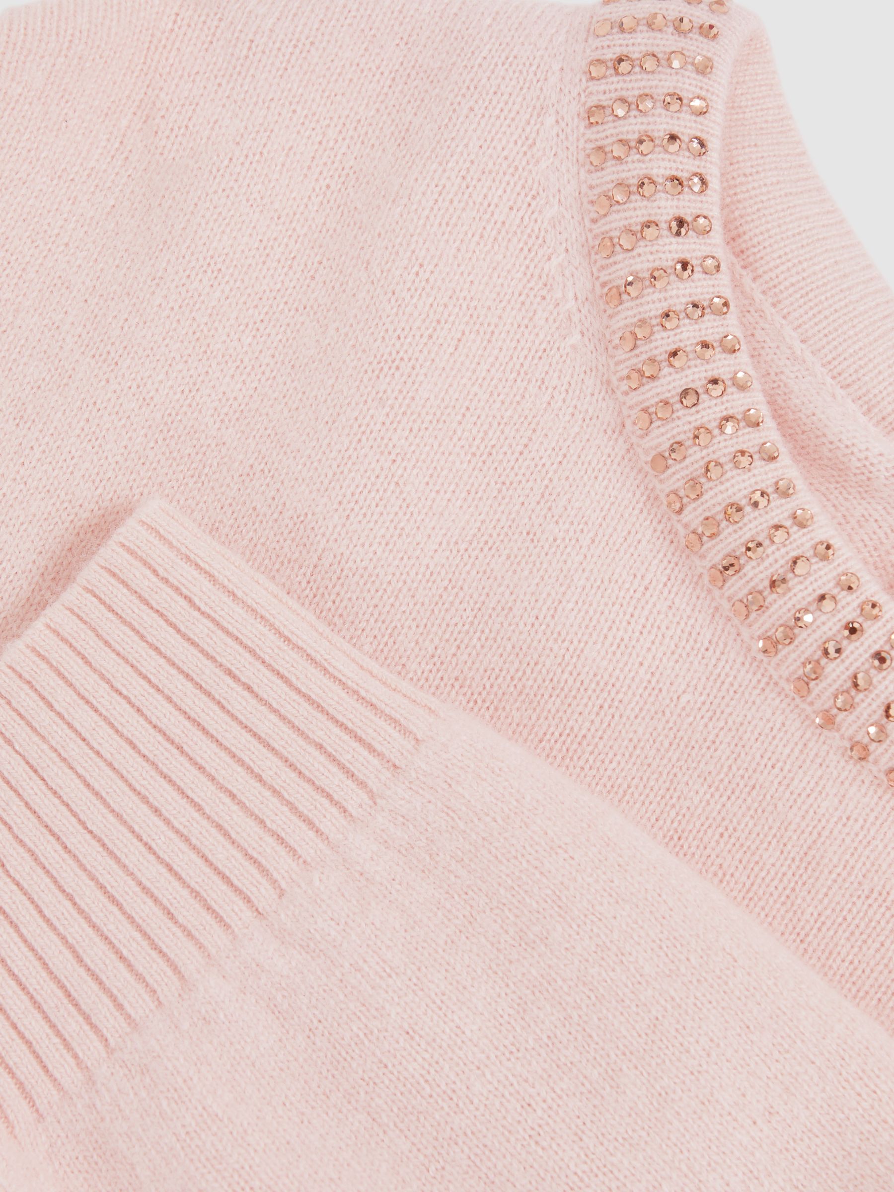 Wool-Blend Crystal-Neckline Jumper With Cashmere in Blush - Image 4 of 4