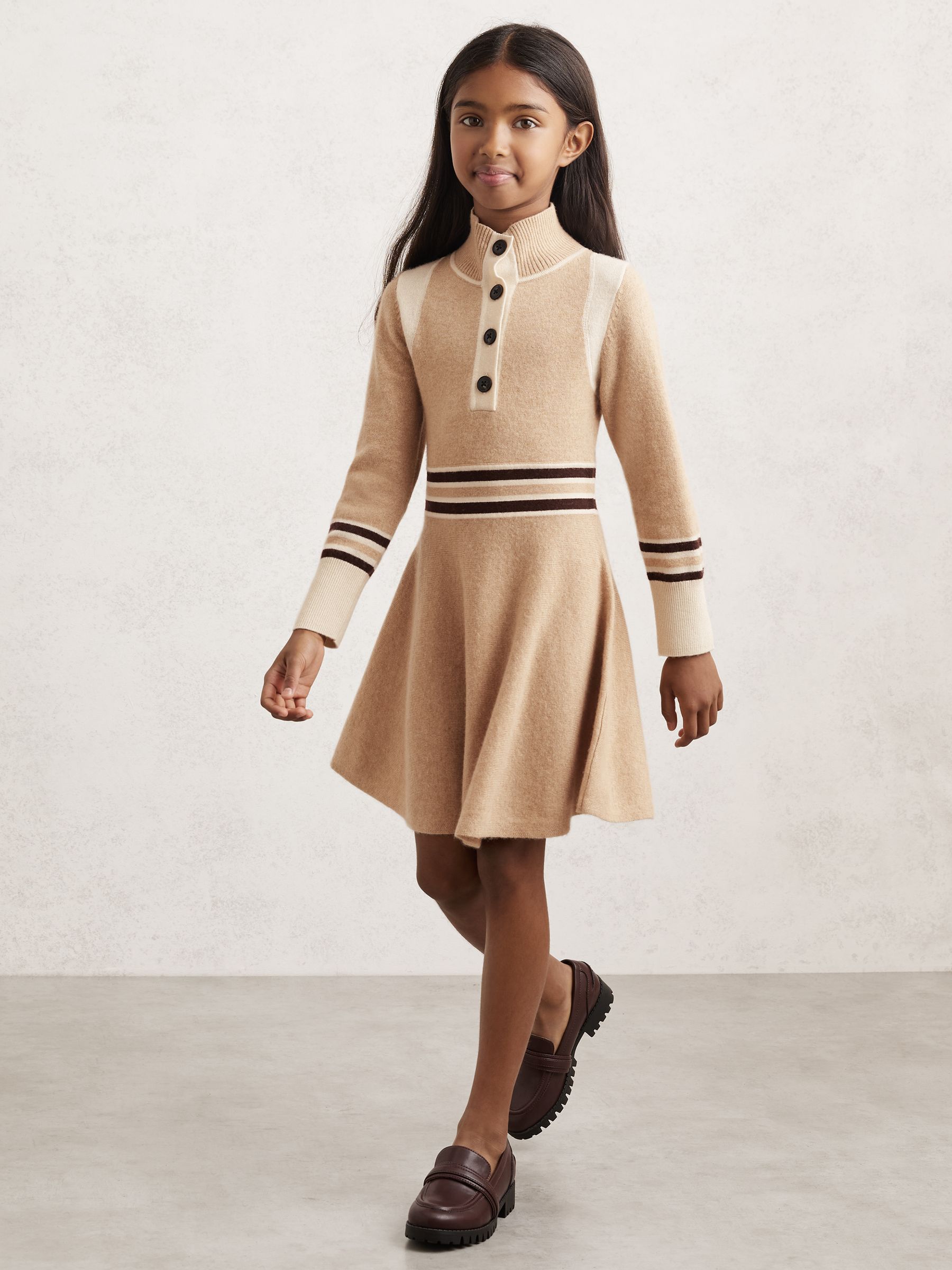 9-13 yrs Wool-Blend Funnel-Neck Knit Dress With Cashmere in Neutral - Image 3 of 4